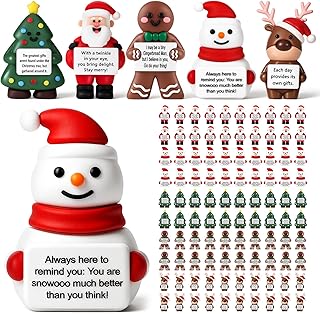 Gejoy 50 Pcs Mini Rubber Christmas Toys Positive Mini Christmas Figures Gifts Decorations and Encouragement Birthday Motivational Gifts for Colleague Staff Teacher