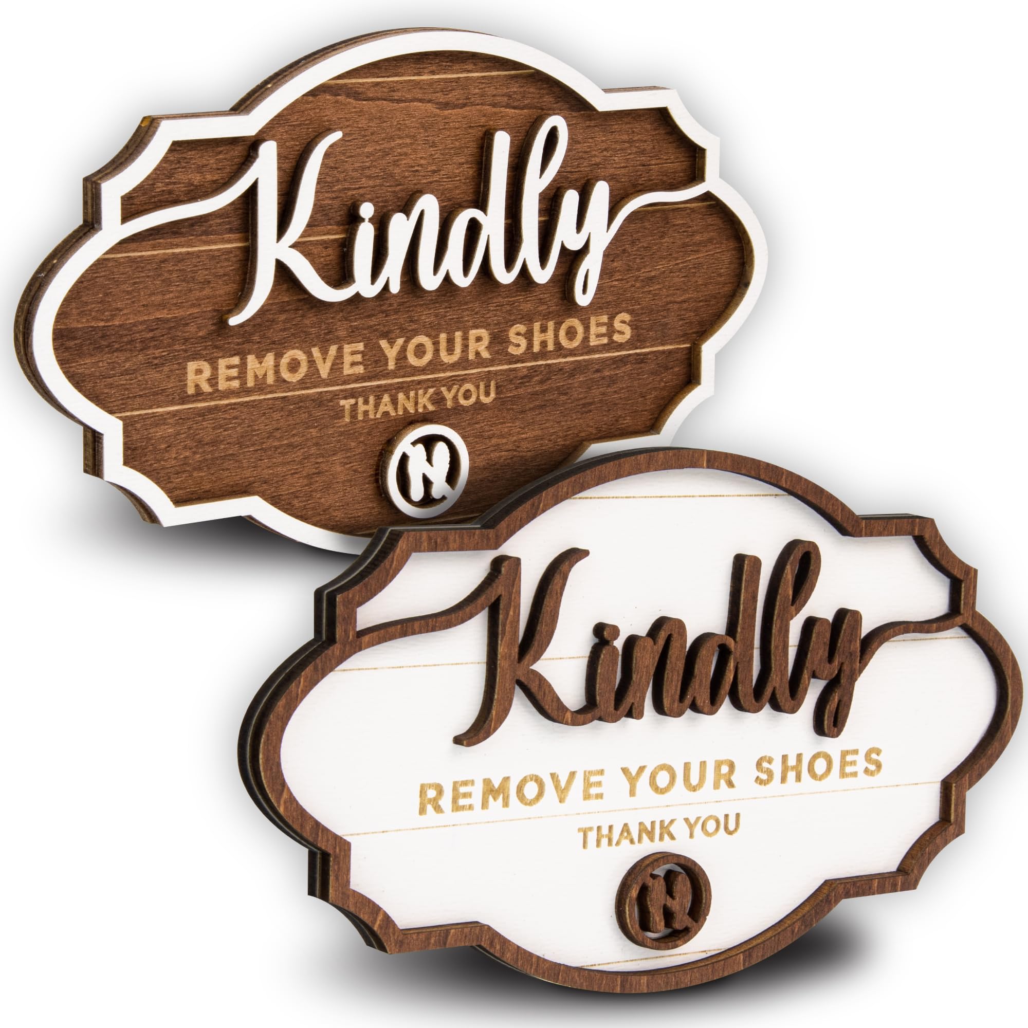 Photo 1 of Woodamore Kindly Remove Your Shoes Sign - 2 Pack Please Take Your Shoes Off Signs For Front Door, No Shoes Sign Wooden Wall Hanging Signs For Home Office Decorations
