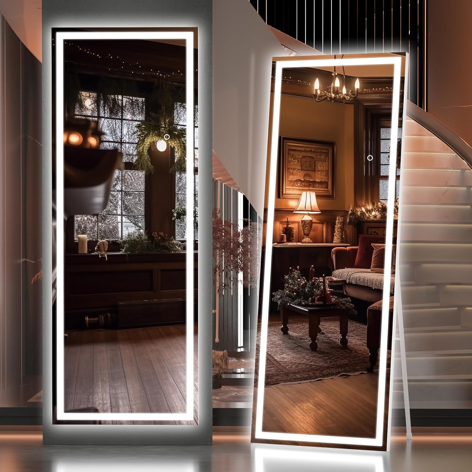 Hasipu Full Length Mirror with Lights, 58" x 18" Tempered Lighted Floor Standing LED