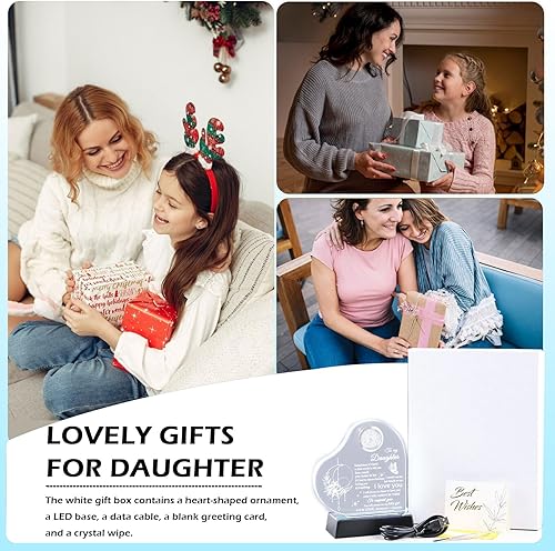 Miniatura 7 de Movdyka Daughter Gifts from Mom Dad Unique Glass Heart Shaped Keepsake, Birthday Gifts for Daughter Adult with Colorful Light Base, Present to My