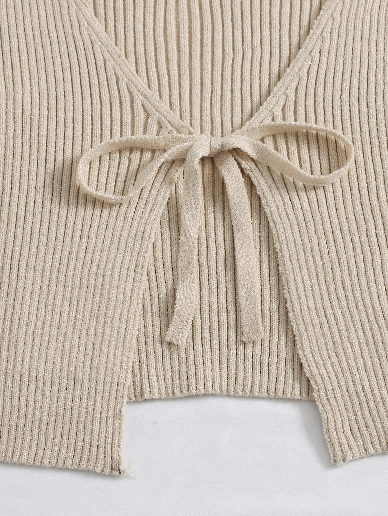 Floerns Women's Tie Front Long Sleeve Rib Knit Shrug Sweaters Cardigan Crop Top