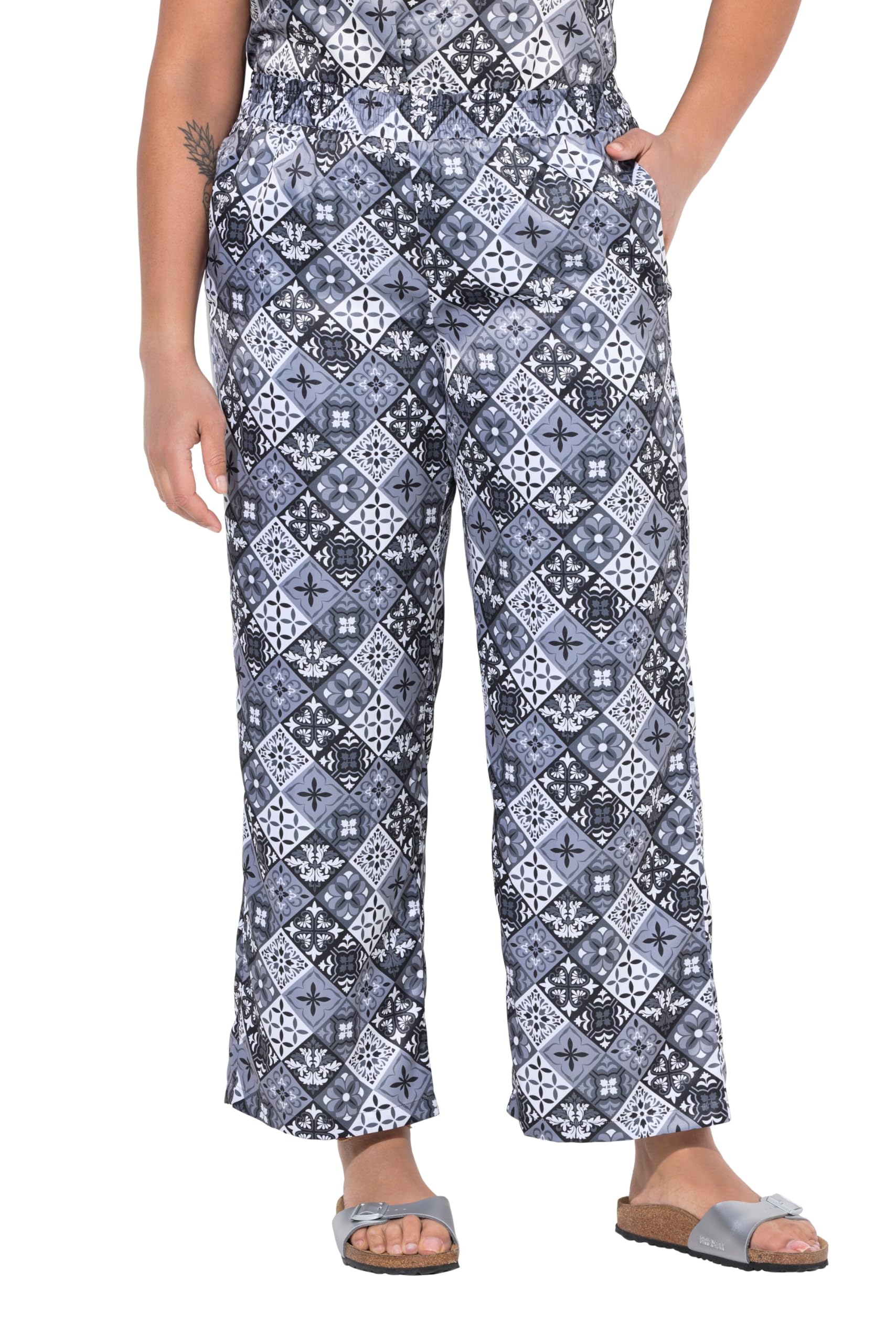 Angel of Style Damen große Größen Übergrößen Plus Size Hose, weites Bein, Satin mit Druck 841956