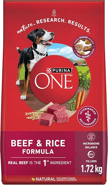 Purina ONE Dry Dog Food, Microbiome Balance Beef & Rice - 1.72 kg Bag (1 Pack)
