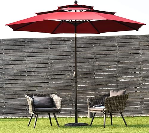 Miniatura 4 de Tangkula Sombrilla de patio de 3 niveles de 10 pies, sombrilla de aluminio con doble ventilación para exteriores, con manivela, para mercado, patio