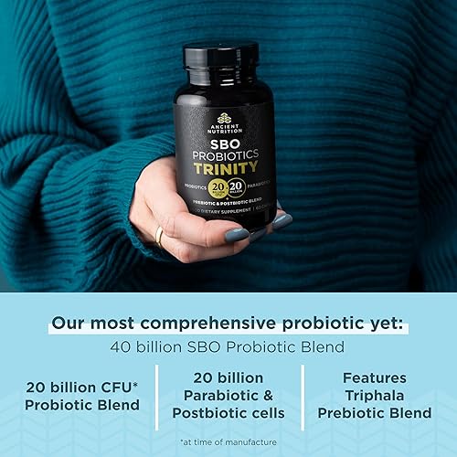 Miniatura 3 de Ancient Nutrition SBO Probiotic Trinity Daily Care, probióticos para la salud digestiva, mezcla de 40 mil millones de prebióticos, probióticos,