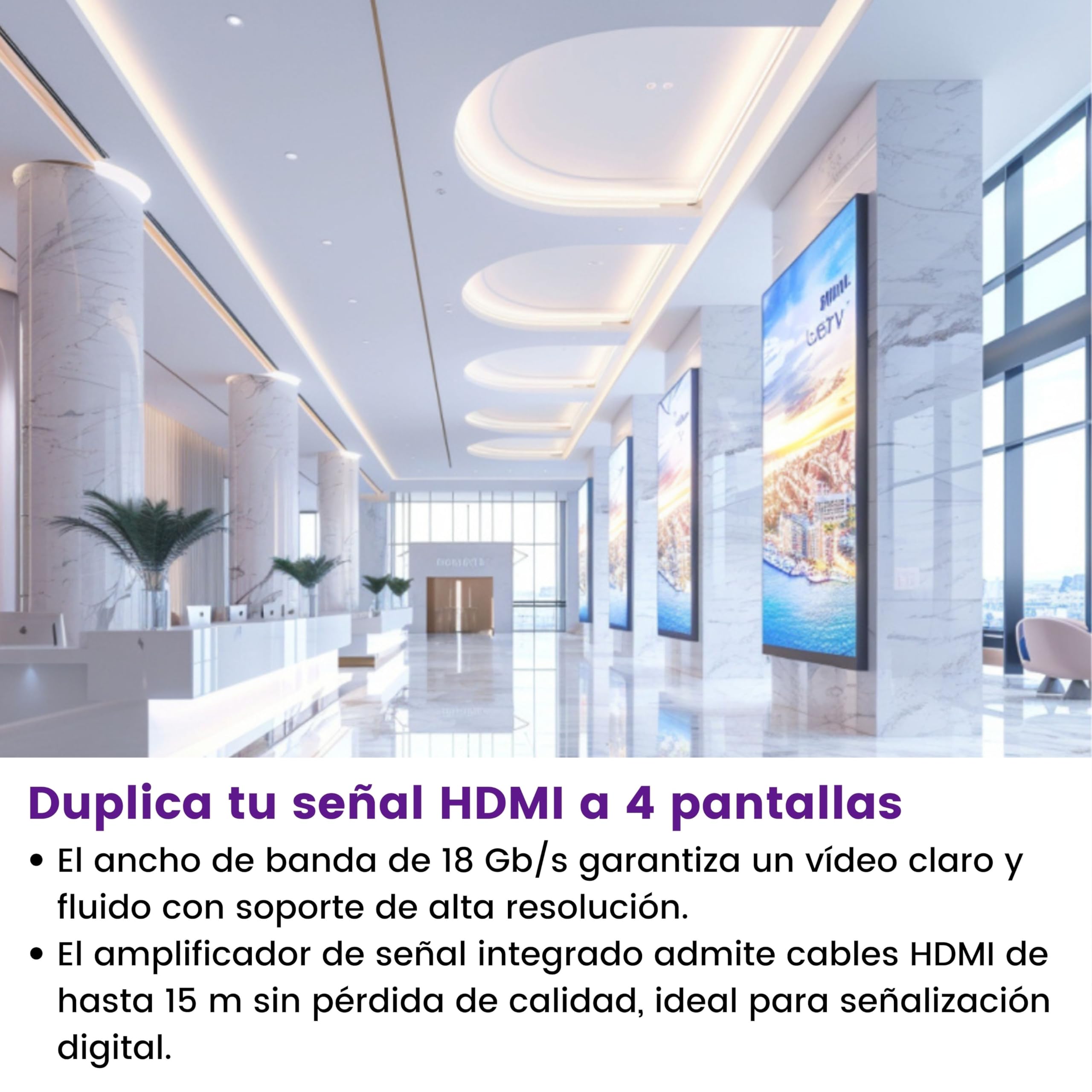 Splitter HDMI 4K 60Hz - Marmitek Split 614 Pro - 1 Entrada 4 Salidas - Compatible HDCP 2.2 - HDR10 - Duplicador HDMI Ultra HD - Repartidor Switch 1x4