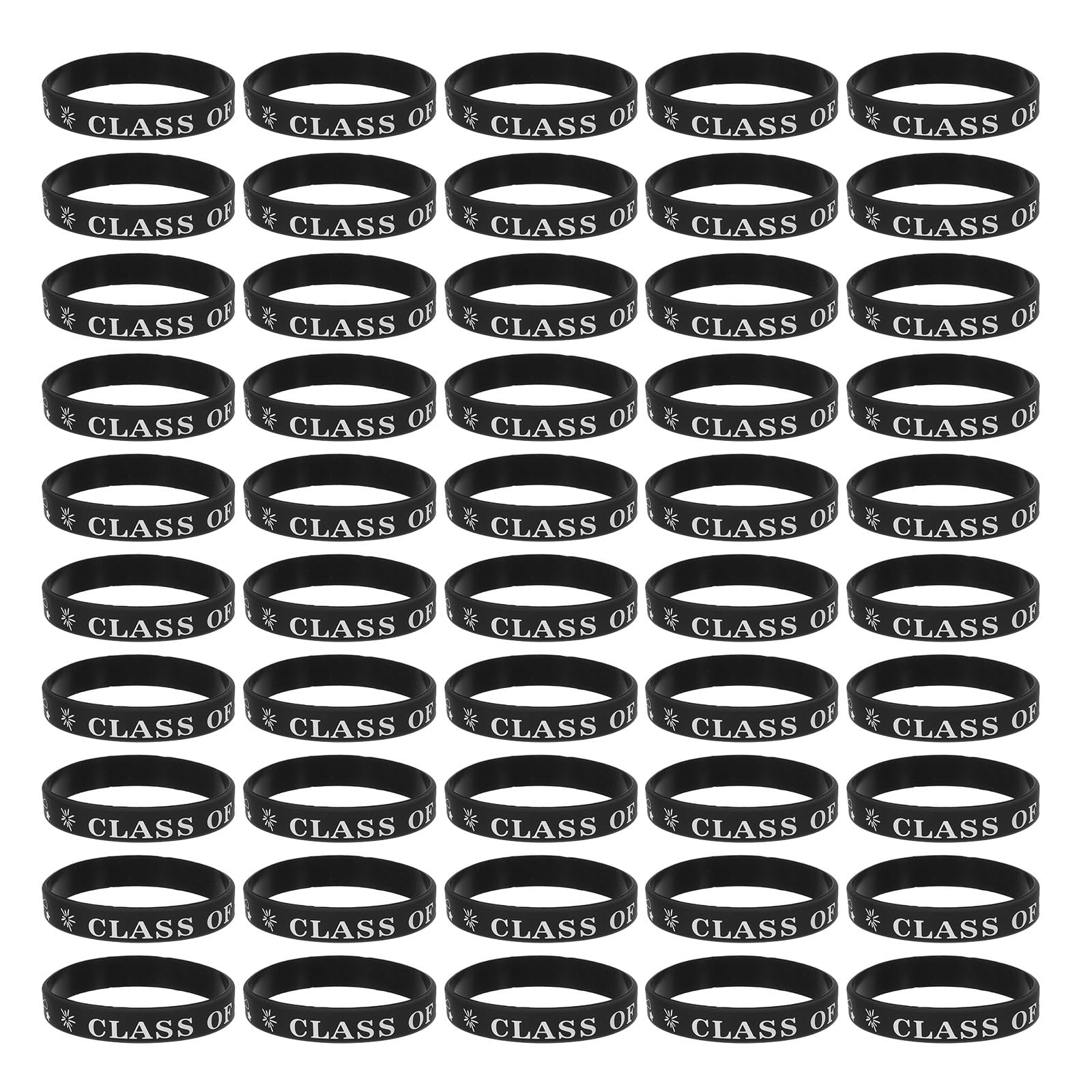 50 bracelets de fin d'études 2026 : bracelets en silicone pour femmes et hommes, souvenirs de remise de diplômes 2026, accessoires pour le bal de promo, noir.