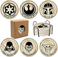Vista 1 de Juego de 6 posavasos divertidos de Wars para bebidas, con soporte para posavasos, piedra y corcho para mesa de café, lindos para decoración