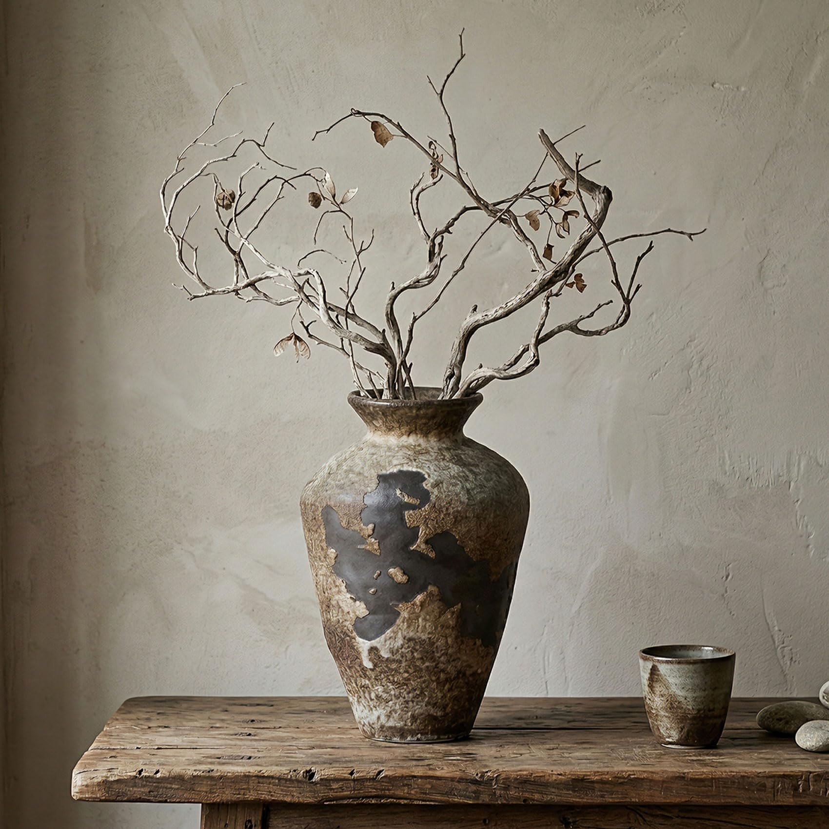 Photo 1 of Wabi Sabi Decor Rusty Vintage Vase - 8.7" Tall Rustic Farmhouse Wabi Sabi Vase for Centerpiece, Pottery Stone Flower Vases for Home Decor, Table, Living Room, Bedroom, Bathroom, Kitchen (Rusty Stone)