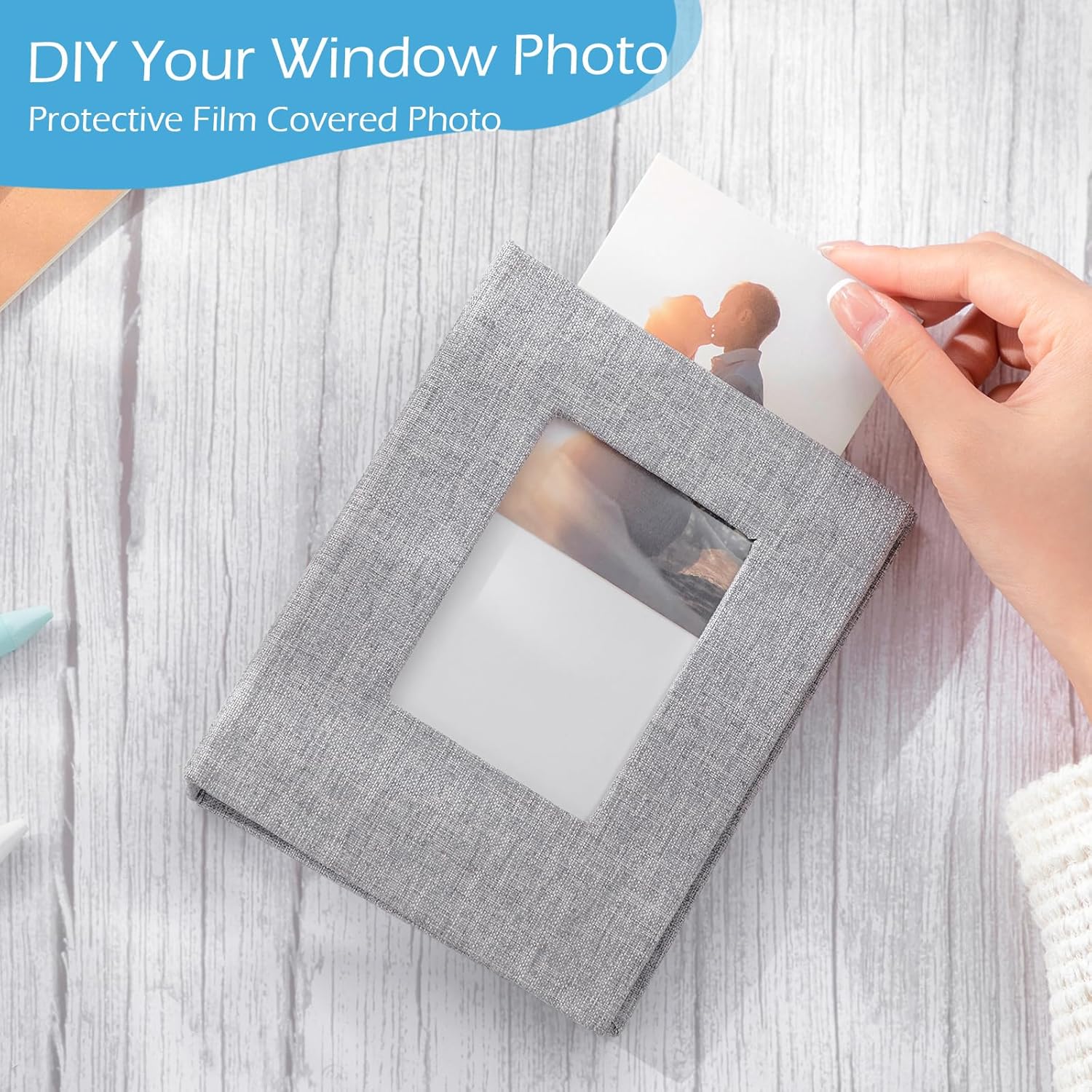 Yeaqee 20 Packs Photo Album 4x6 Small ​Picture Album Linen Cover Memory Book with Front Window 26 Clear Pages Hold 52 Pictures ​for Wedding Anniversare Family Baby(Gray)