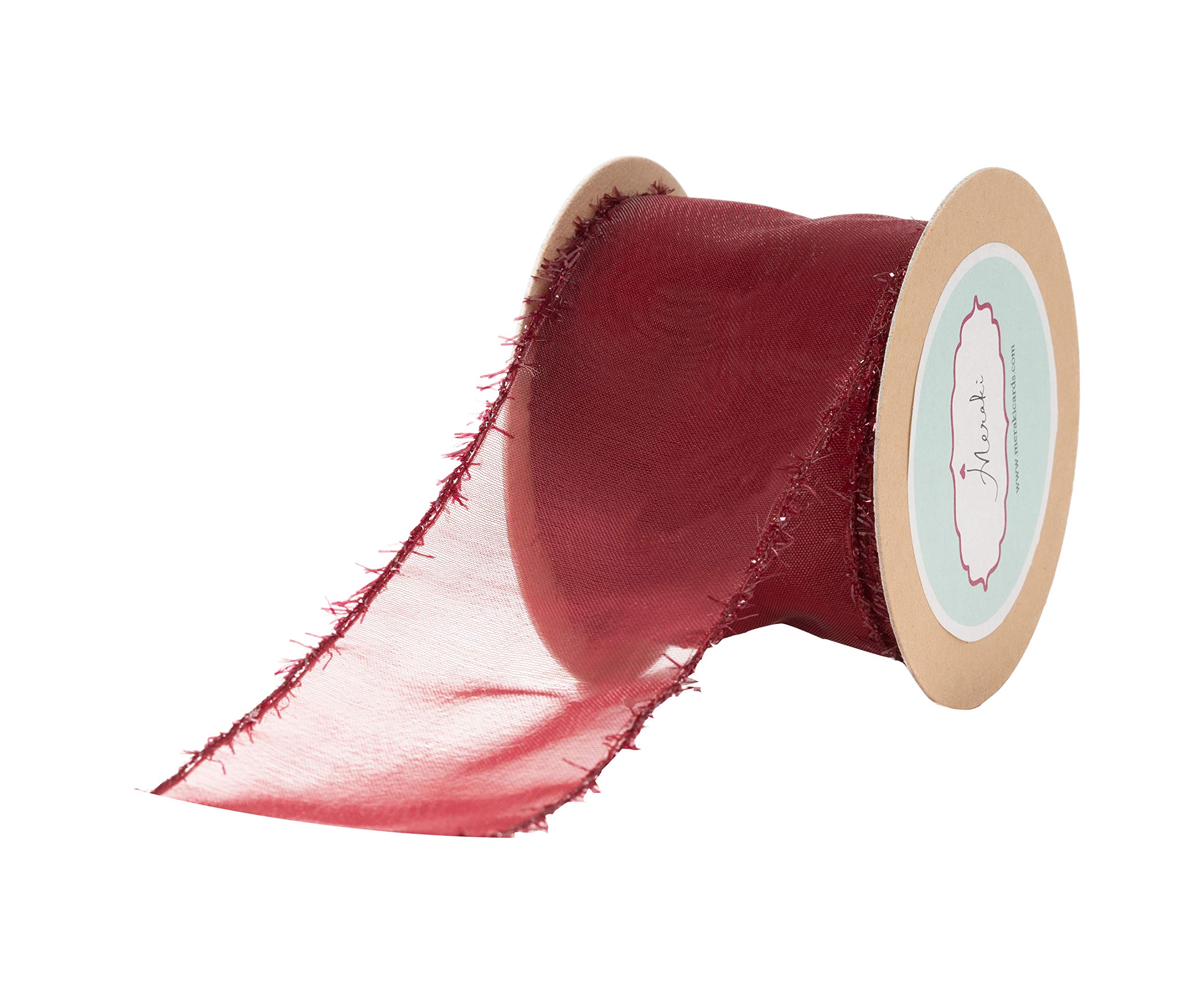 Meraki Cards Wine Sheer Ribbon with Metallic Fringe (Width: 38mm)