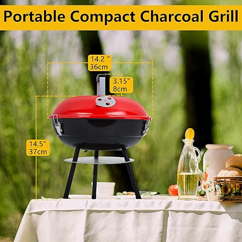 Miniatura 2 de Leonyo - Parrilla de carbón portátil para exteriores, parrilla de carbón pequeña de 14 pulgadas, mini parrilla de carbón de mesa, parrilla Hibachi
