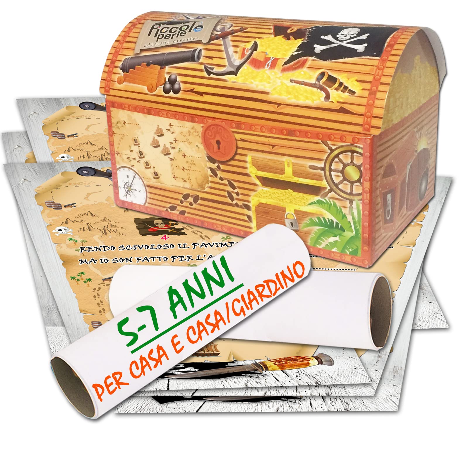 Caccia al tesoro con mappa in scatola per casa e casa/giardino 5-7 anni - per feste di compleanno - giochi per bambini