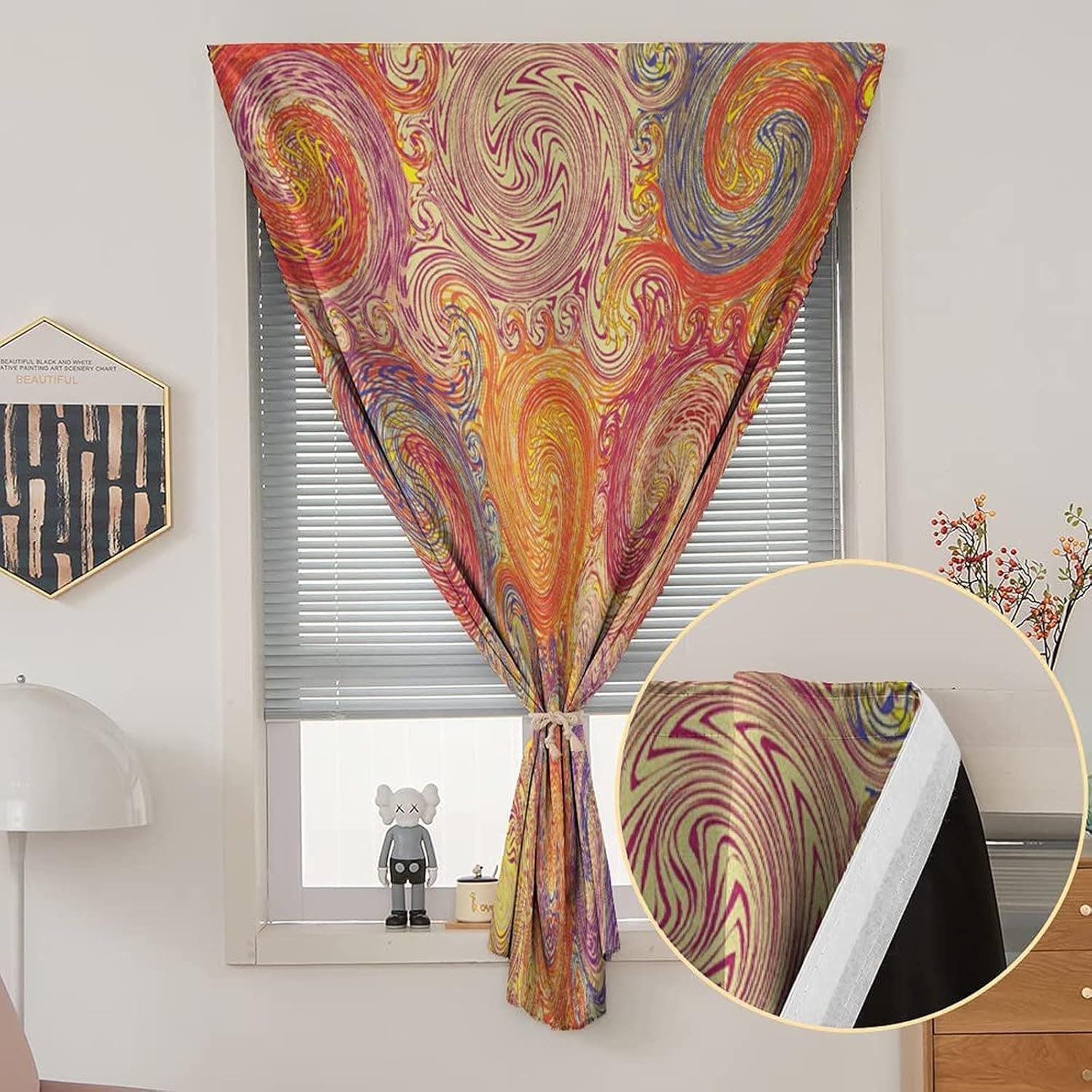 XISUNYA Adjustable Blackout Shades, Grunge Portable Blackout Curtain, Swirl Pattern Brush Style Waterpool Waves Boho Marbling Print Living Room Bedroom Window Drapes,59W x84L Inch