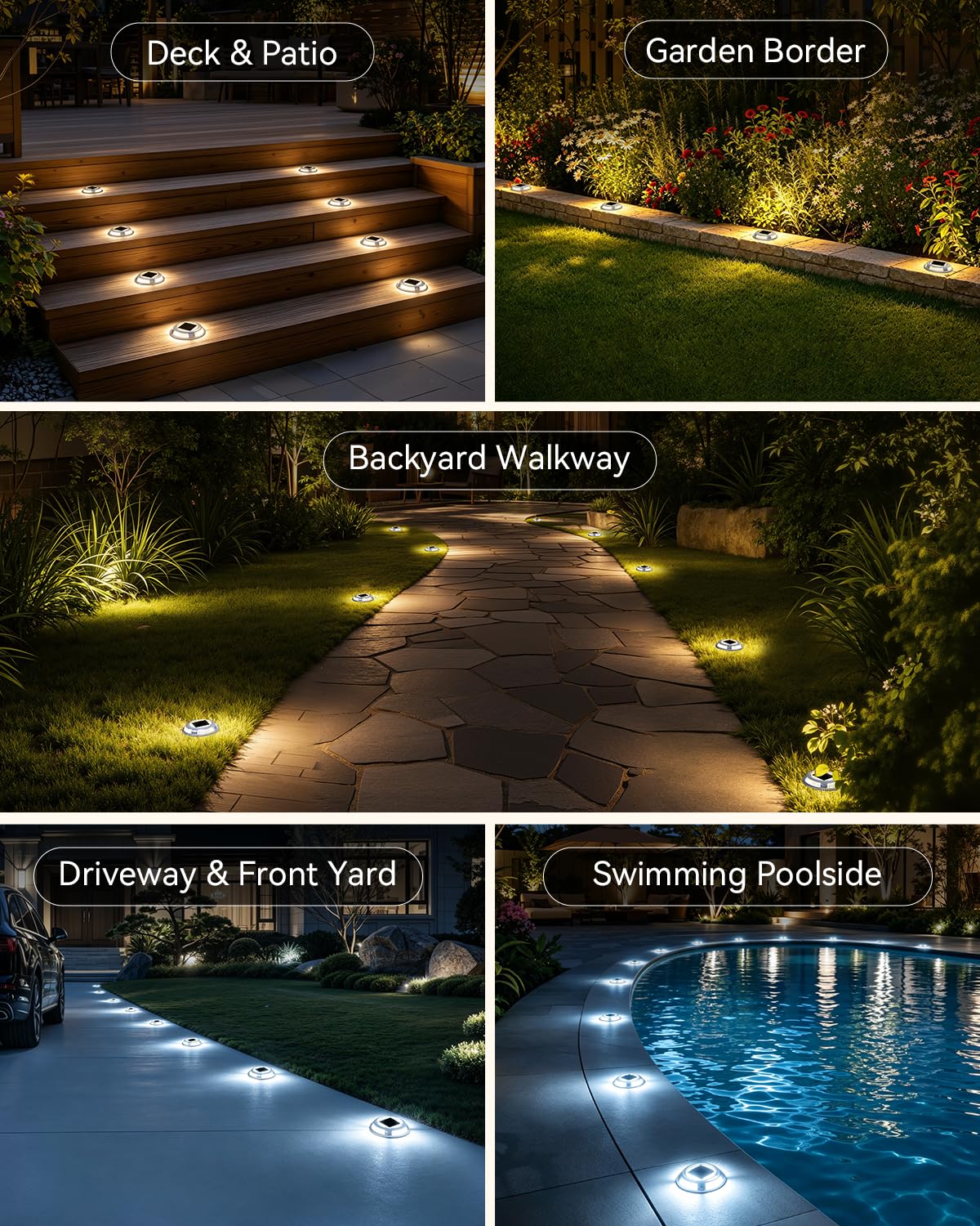 Luci solari da giardino a doppio uso, luci da prato ad energia solare, luce impermeabile per gradini, vialetti, marciapiedi, strada, scale, sentieri, prato, patio, cortile, giardino (bianco caldo e
