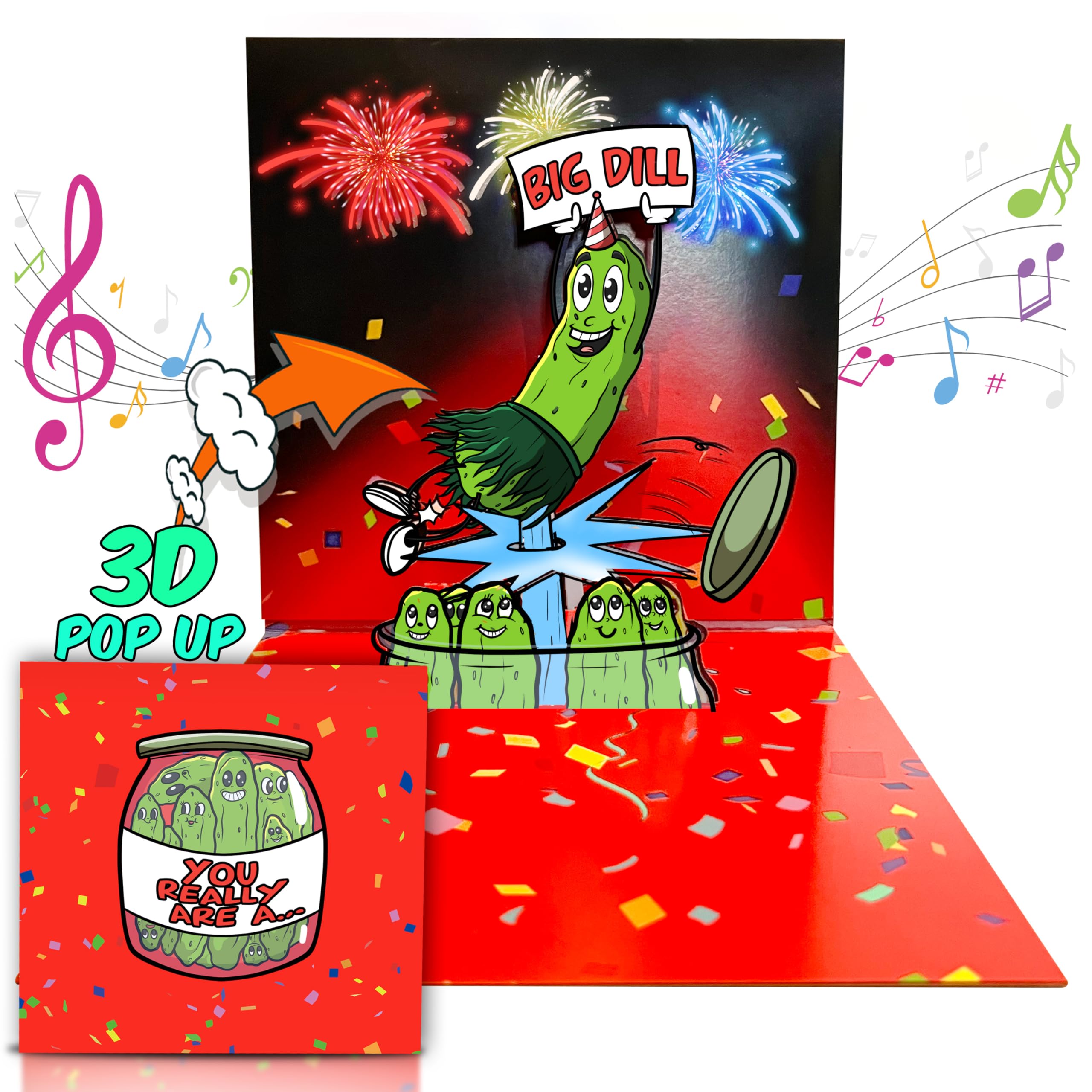 Divertida tarjeta de pepinillo con sobre, tarjeta de cumpleaños emergente interactiva para hombres, mujeres y niños para todas las ocasiones, tarjeta de felicitación iluminada para cantar, divertido