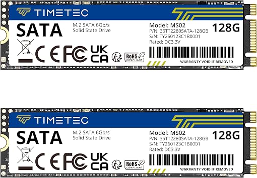 Timetec 128GBx2 2 Pack SSD 3D NAND SATA III 6Gb/s M.2 2280 NGFF Read Speed Up to 550MB/s SLC Cache Performance Boost Internal Solid State Drive for PC Computer Laptop and Desktop