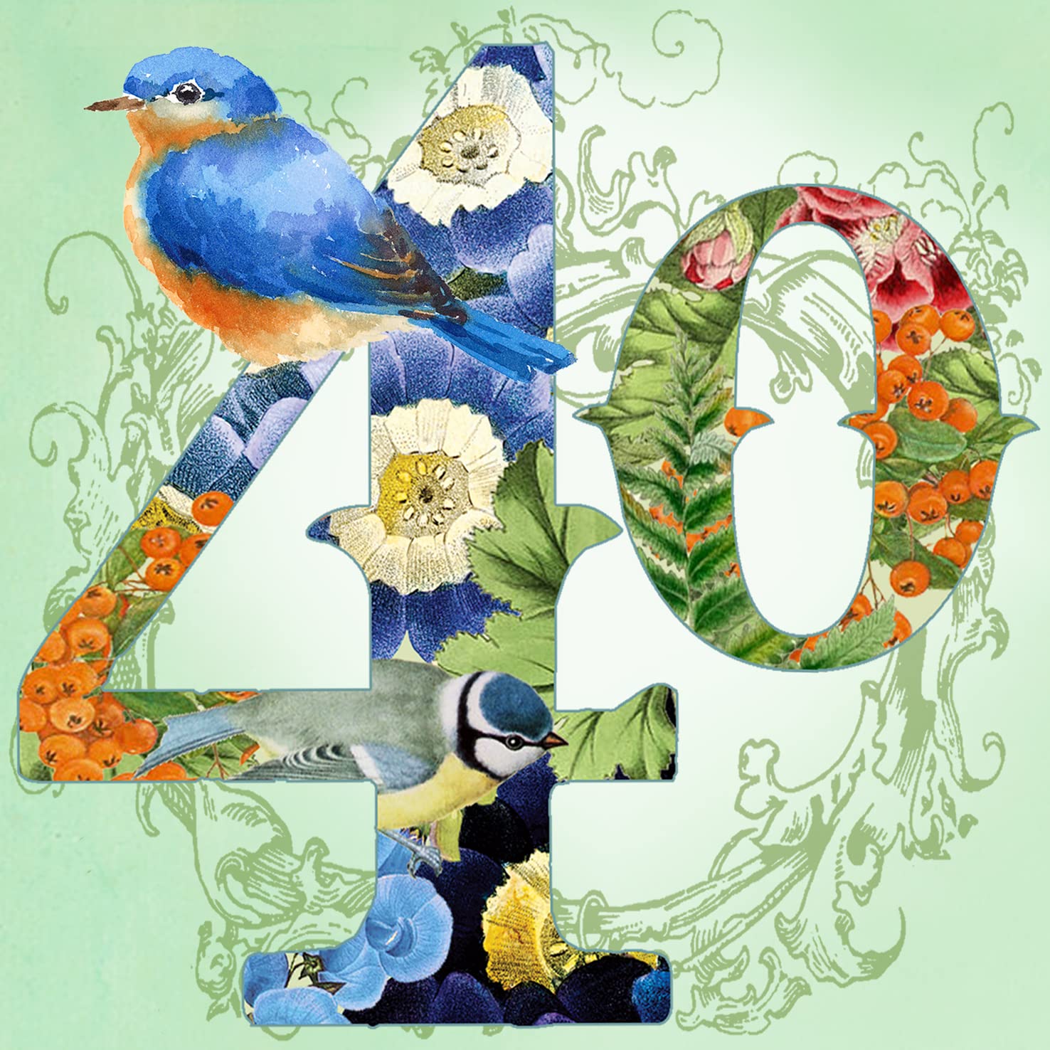 Madame Treacle 40th Garden Birthday Blank Glitter Card