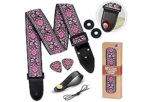 Adjustable Pink Woven Guitar Strap with Free Bonus Accessories