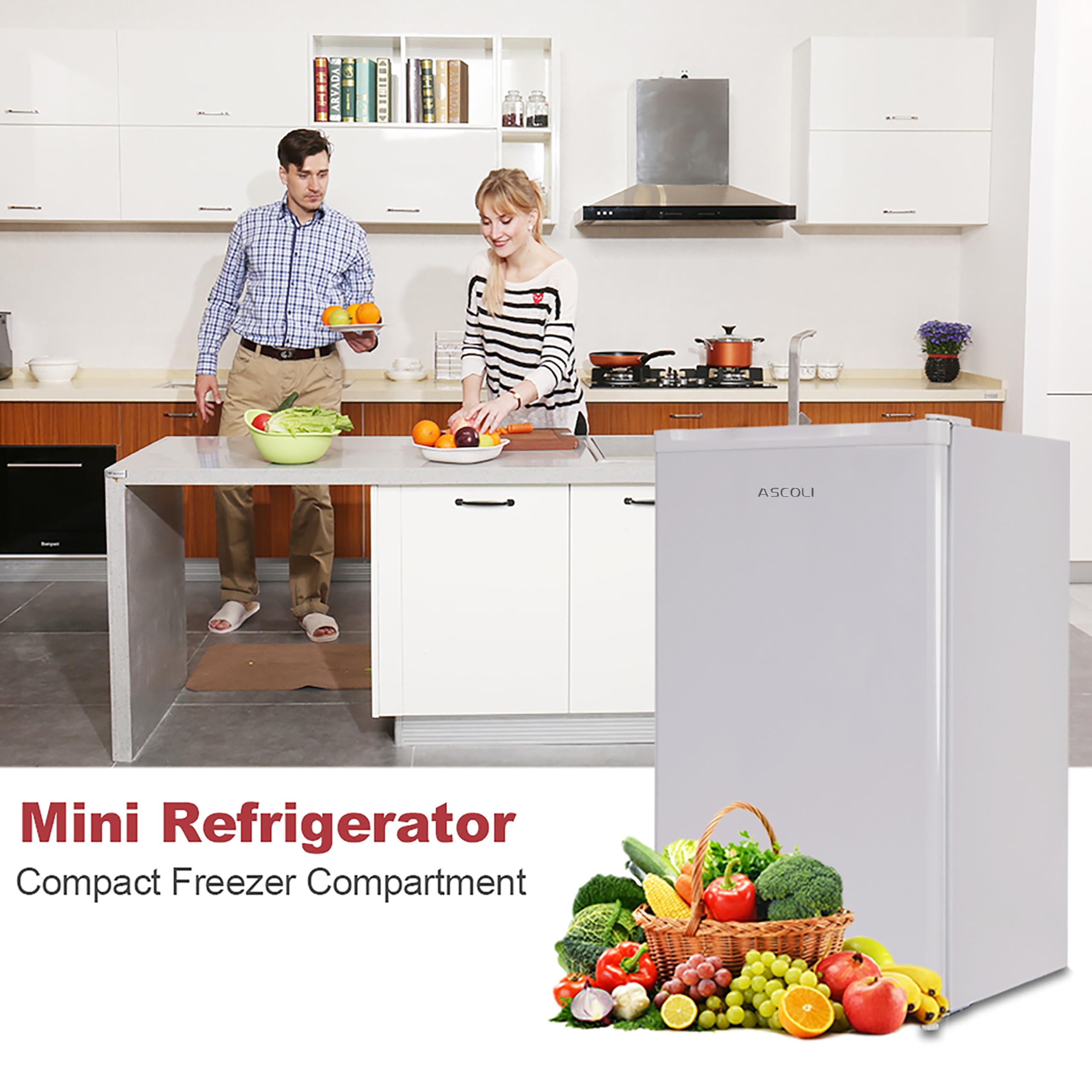 Refrigerador subplano (85 L, mini nevera, nevera pequeña, colocación libre, refrigeración directa, puerta reversible, descongelación, ajuste de temperatura ajustable, iluminación LED (White)