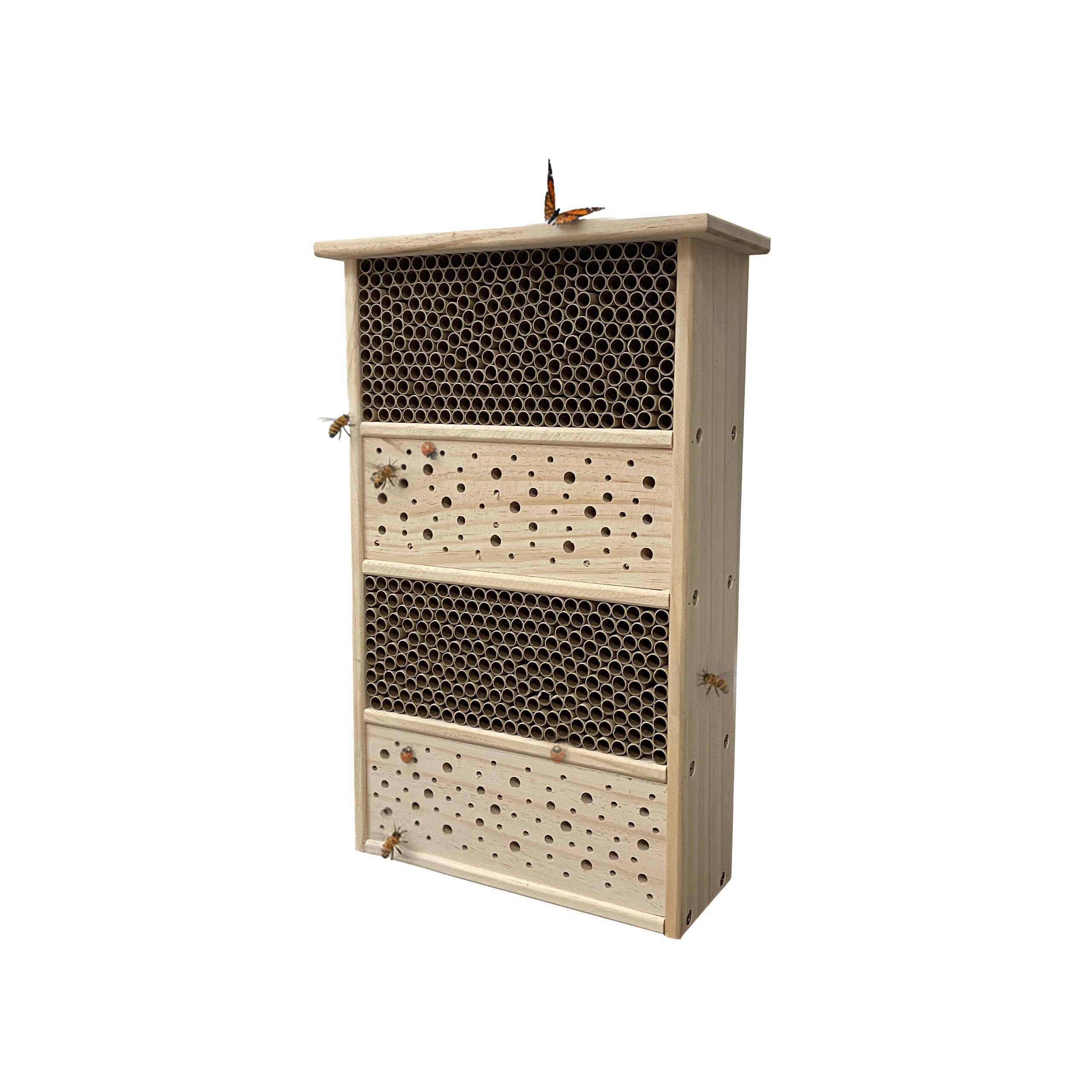 Relaxdays Natural Bee Hotel, Wooden & Bamboo Tubes, Hangable, Garden & Balcony Decor, 40X26x10.5 Cm,