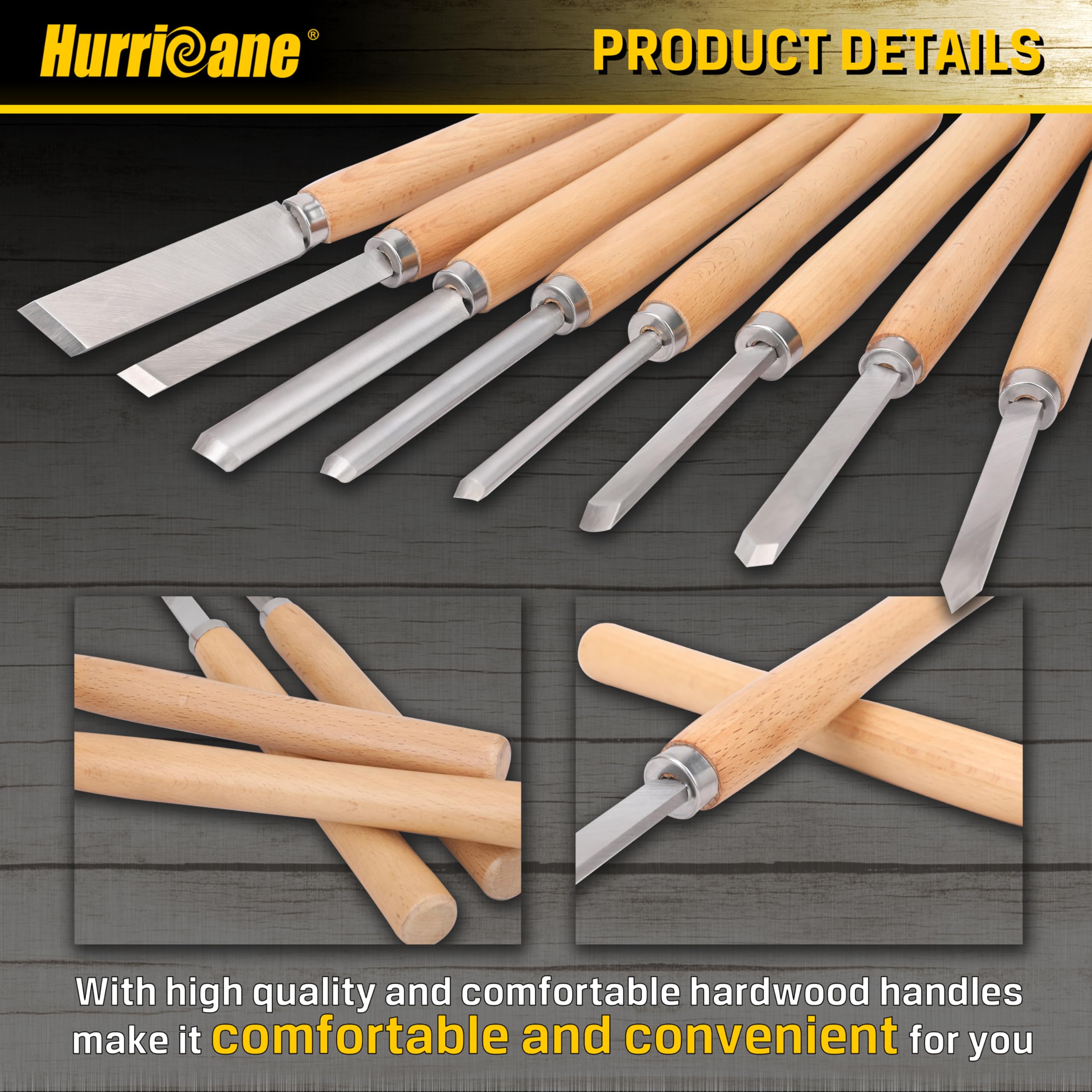 Hurricane 8pc Wood Lathe Turning Tool Set -6