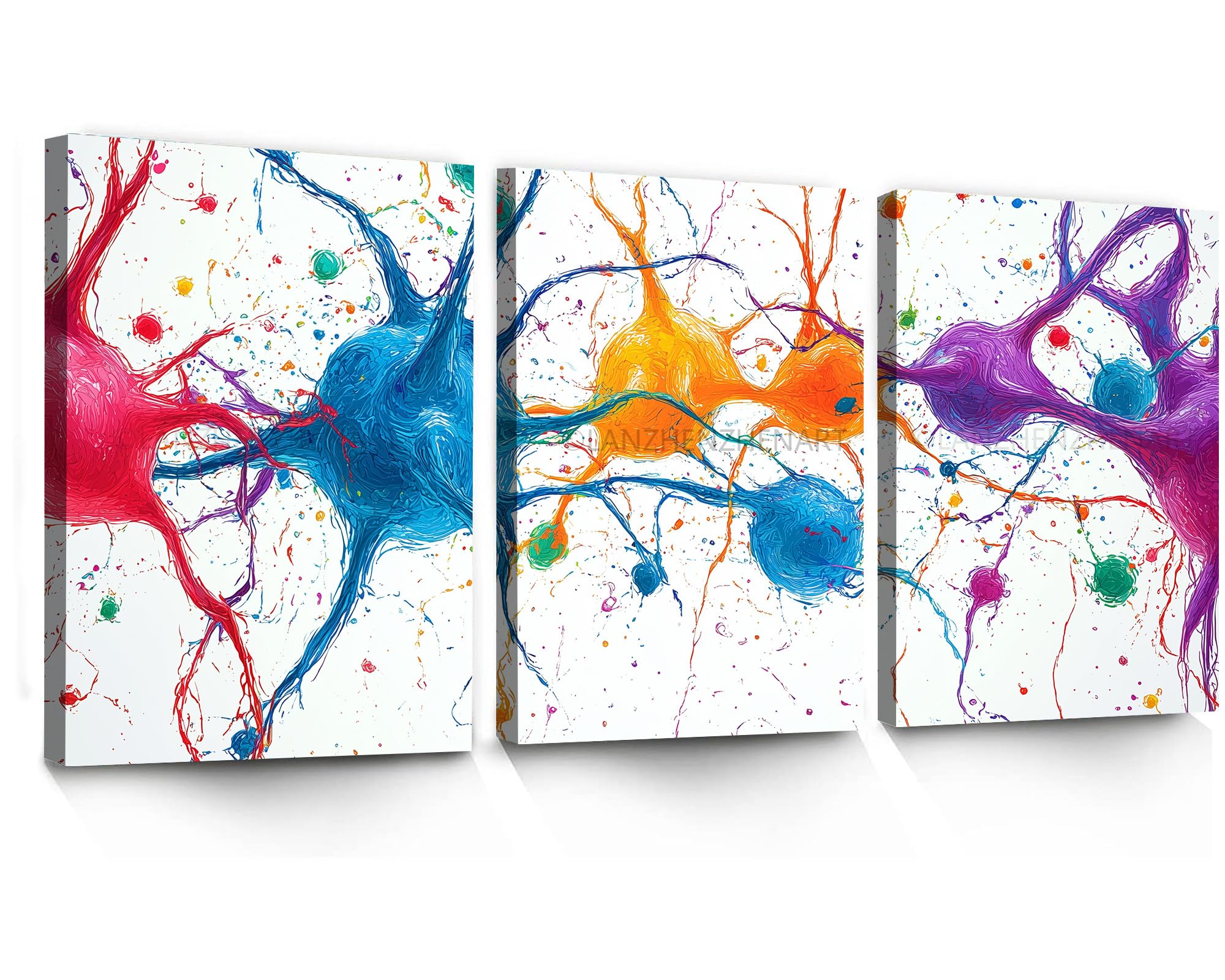 LANZHENZHENART 3Pcs Watercolor Neural Synapses Wall Art Brain Neuron Canvas Painting Prints For Home Dining Room Living Room Wall Decor Poster Artwork(20" x 30" x 3 Panels Framed)