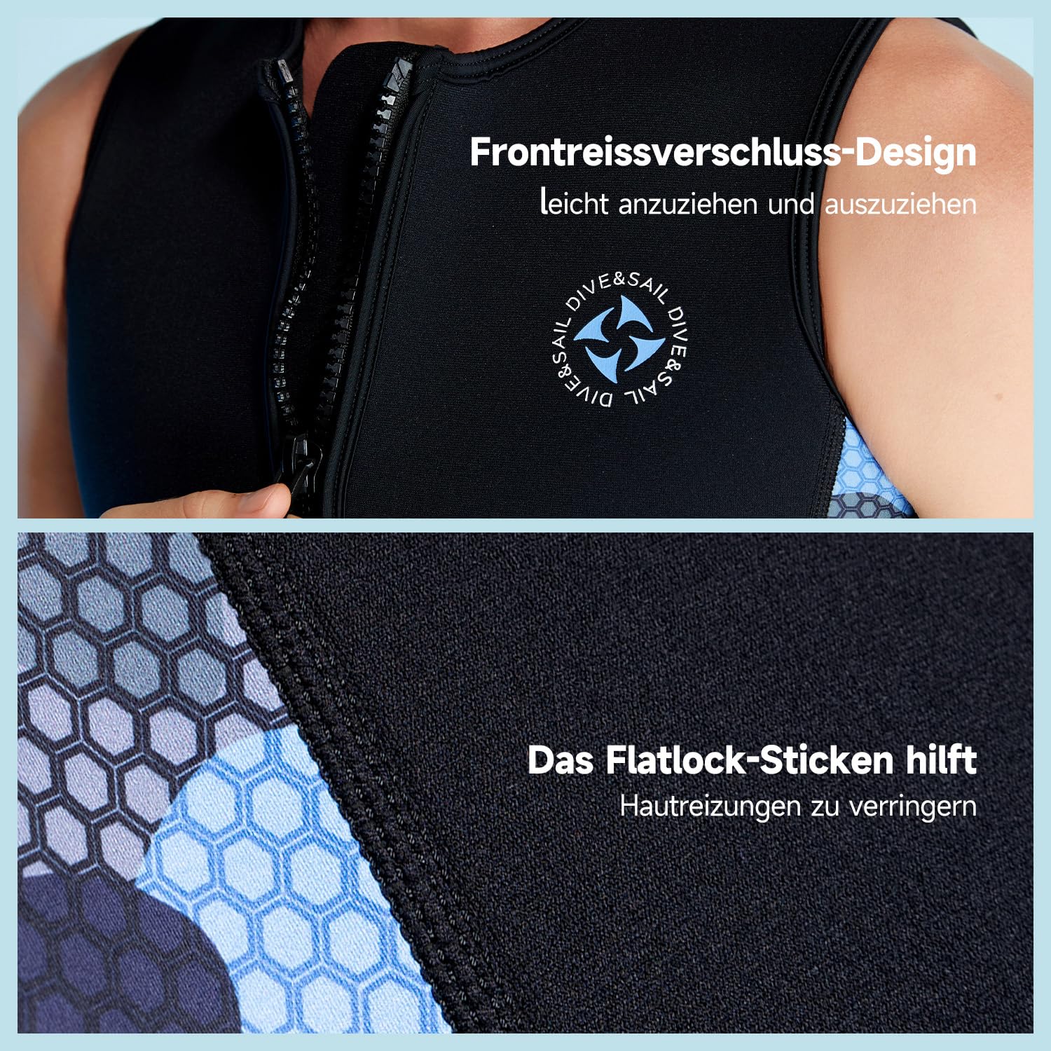 Neopren Weste und Tauchtop, 3mm ärmelloses Nassanzug-Oberteil mit vorderem Reißverschluss und Flachnaht für Tauchen, Schwimmen, Kajaken und Surfen