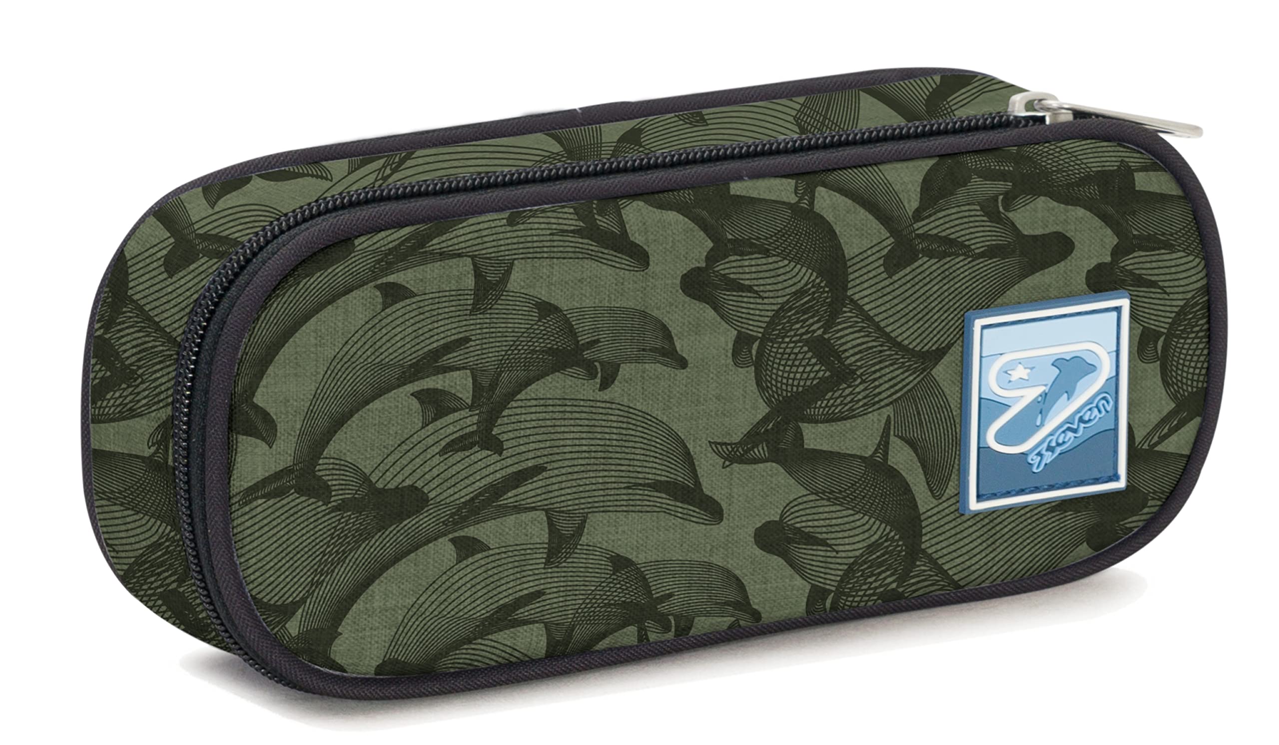 Seven Pencil Case, Pencil Case for Stationery, Girls & Boys, School and High School, Green Dolphin, 10x23x5,5 cm, Modern