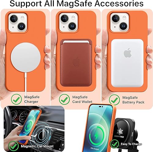 Miniatura 9 de IceSword Funda magnética para iPhone 14, funda de silicona amarilla carga rápida imanes fuertes, forro de microfibra delgado y delgado, brillante