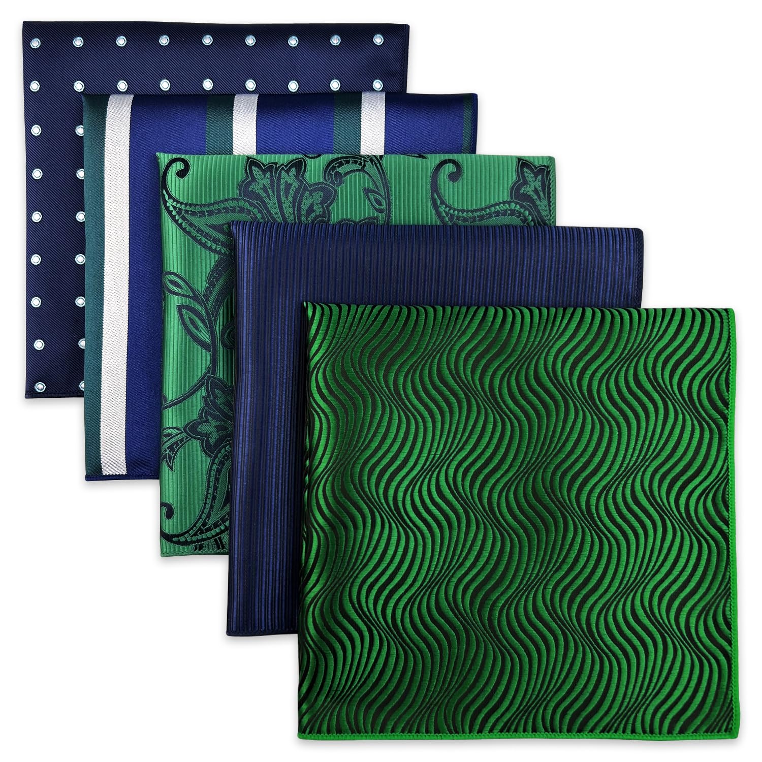 SHLAX&WING 5 Pieces Assorted Mens Silk Pocket Square Handkerchiefs Set Lot 84