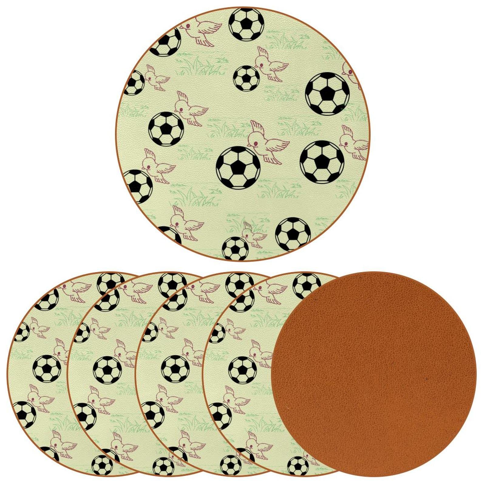 Fußball-Untersetzer für Getränke, 6 Stück, Tisch-Schutzmatte für Weingläser, Tassen und Tassen, wiederverwendbar im Büro, Küche, Bar, 10,9 cm