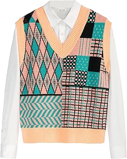 Kate Kasin Women Y2K Butterfly Oversized Knit Cap Sleeve V Neck Sleeveless Sweater Vest