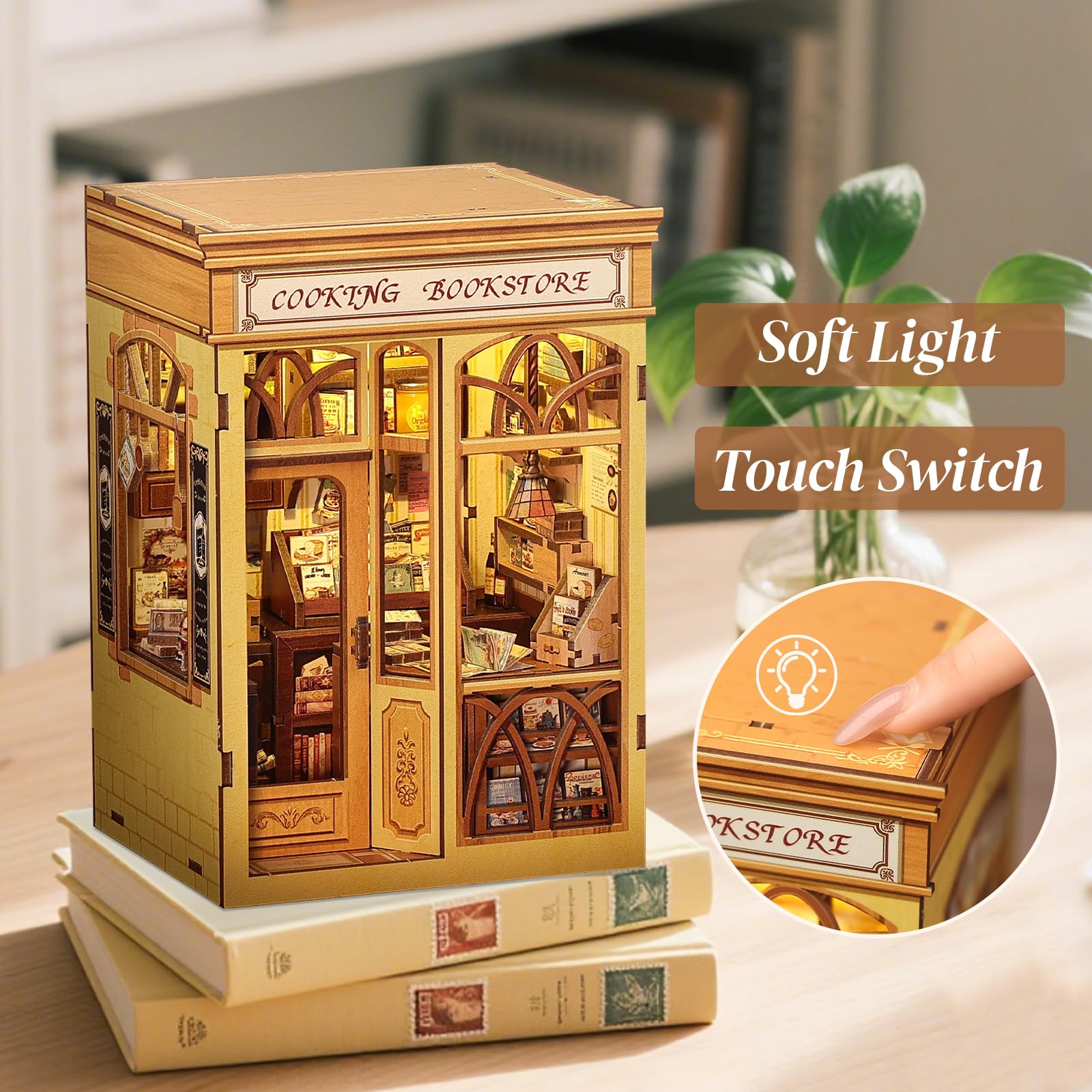 CUTEBEE Book Nook Kit - Miniature Legname 3D Casa Prefabbricata, DIY a Tema Cucina per Adulti, Regalo Ldeale per Gli Appassionati di Cucina e per La Casa, Regalo di Compleanno (Cooking Bookstore)