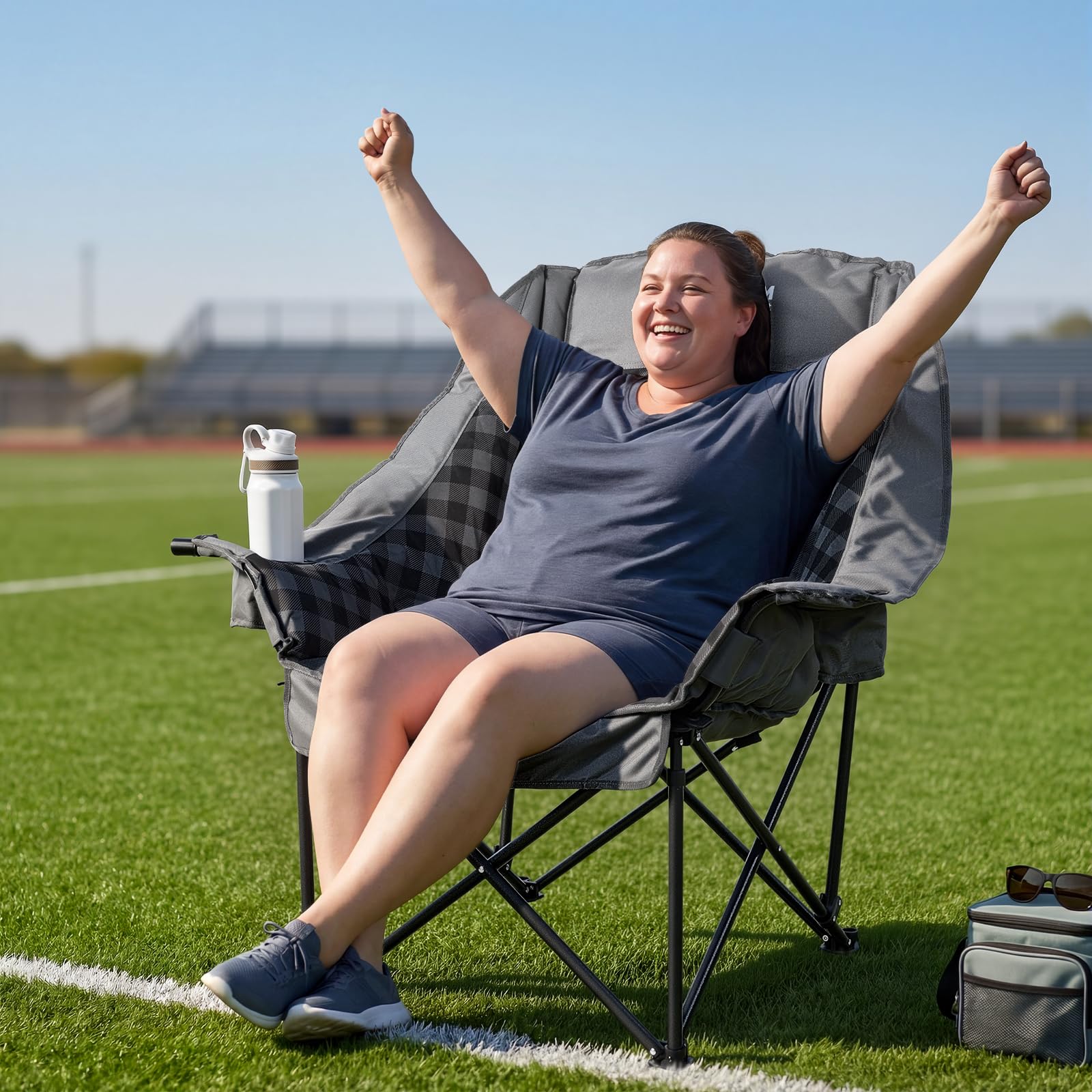 Condition photo showing New/Like New for huskfirm oversized camping chairs for adults folding padded camping chair | heavy duty xl camping chair - 400lbs support lawn chairs for outdoor sports beach fishing with cup holder & carry bag