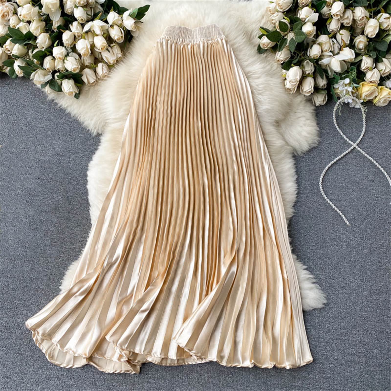 Jupe longue plissée élégante en satin taille haute pour femme