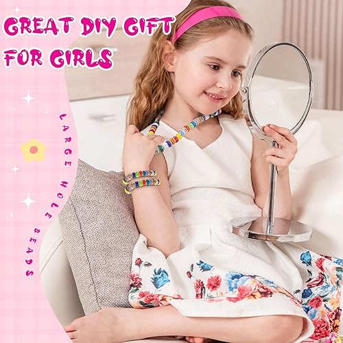 Miniatura 4 de Crowye 400 cuentas de vidrio con agujero grande a granel, cuentas de artesanía europea, cuentas de agujero grande para fabricación de joyas de 0.47