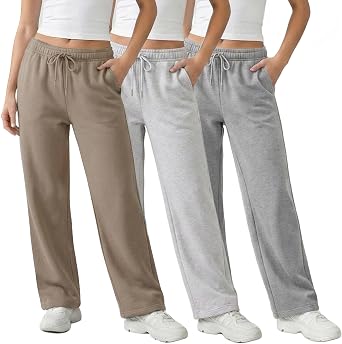 Common Stitch 3 Pack Straight Leg Fleece Sweatpants for Women, Pockets | Soft Fleece, Deep Side Pockets, Elastic Drawstring Waist, Streamlined Everyday Fit, XS-3X Including Plus Sizes