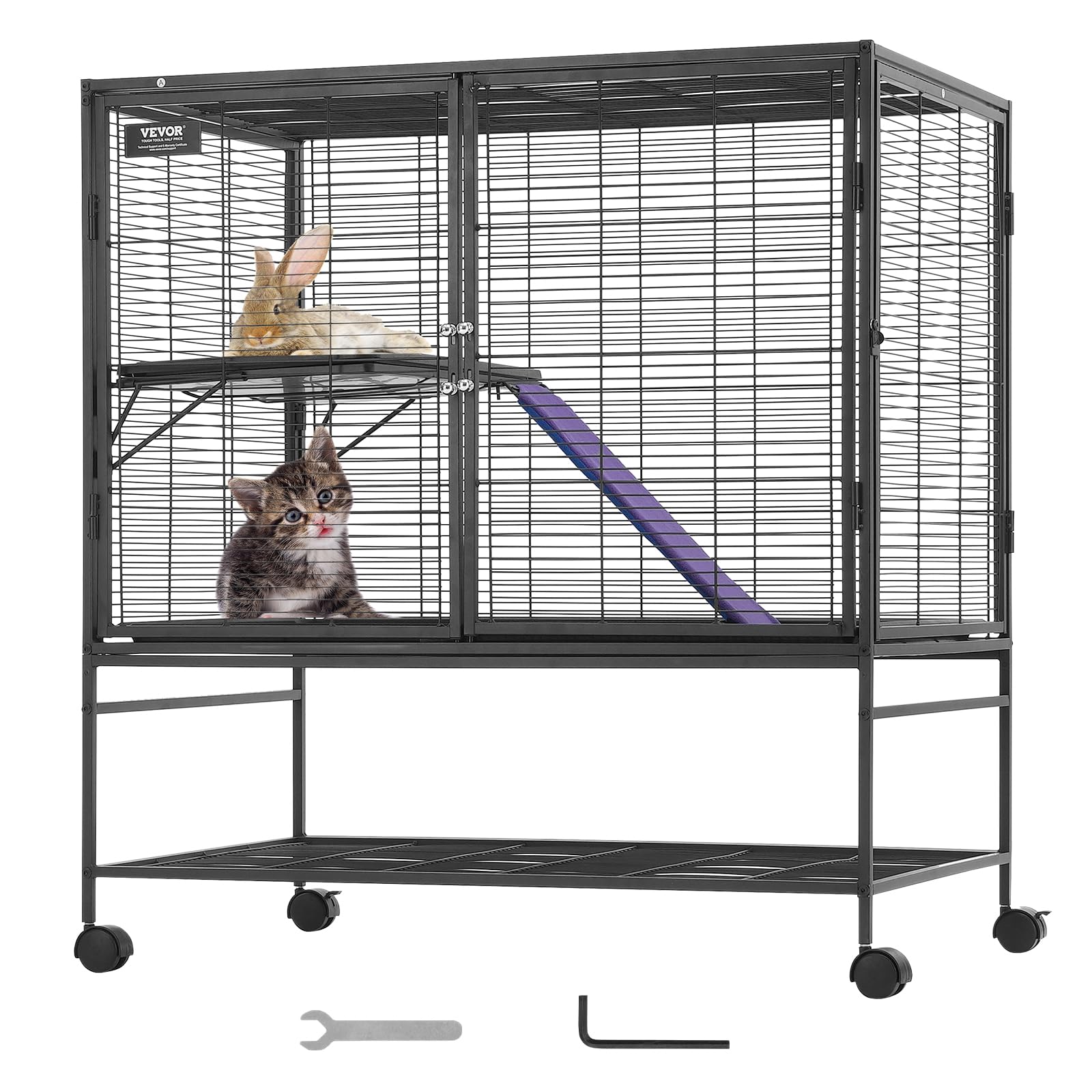 VEVOR 39" Rolling Metal Ferret Cage, Large 2-Tier Critter Nation Cage, Small Animal Cage 