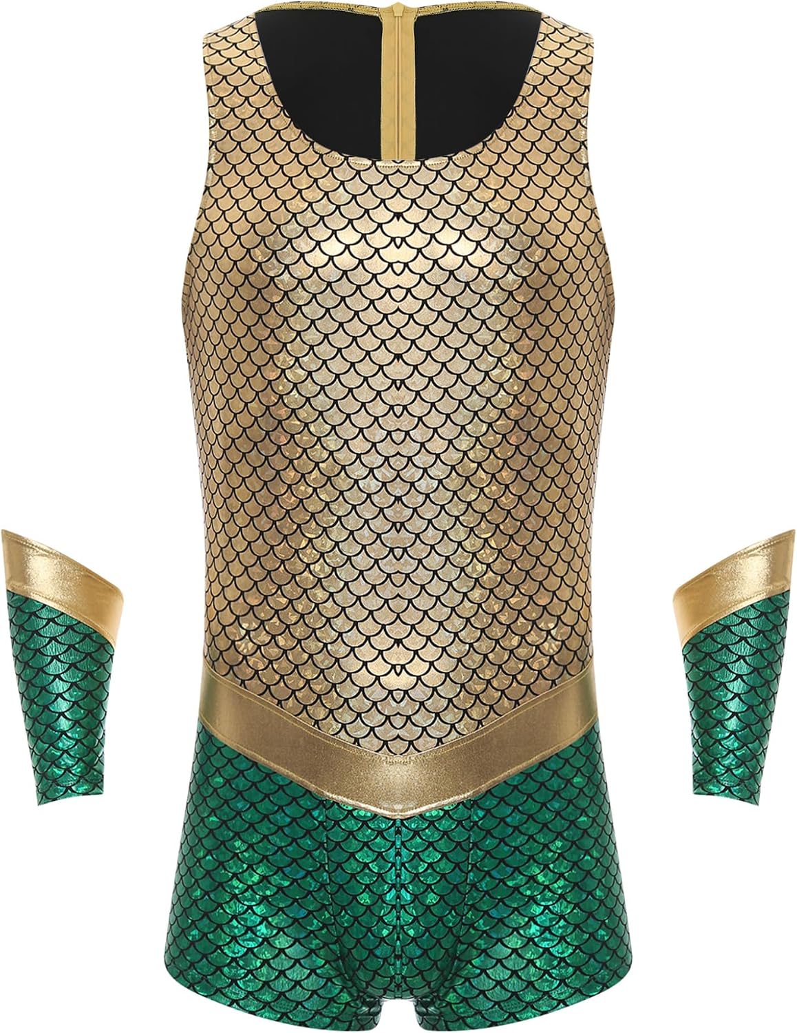 Sholeno Sleeveless Fish Scales Cosplay Bodysuit for Men's Halloween Sea King/Sea God Costume