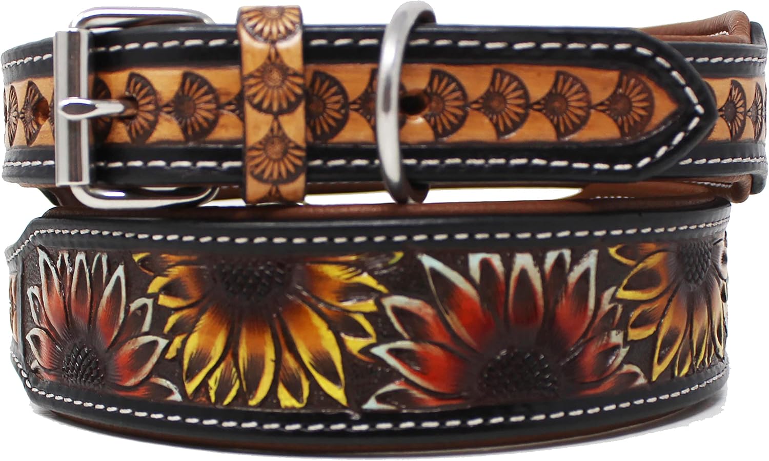 Small 13''- 17'' Padded Leather Hand Crafted Tooled Dog Collar 60FK45