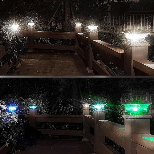 Miniatura 4 de HUYIENO Luces solares para postes de iluminación LED para exteriores, cubierta de valla, dos modos de luz, blanco cálido7 RGB LED que cambian de