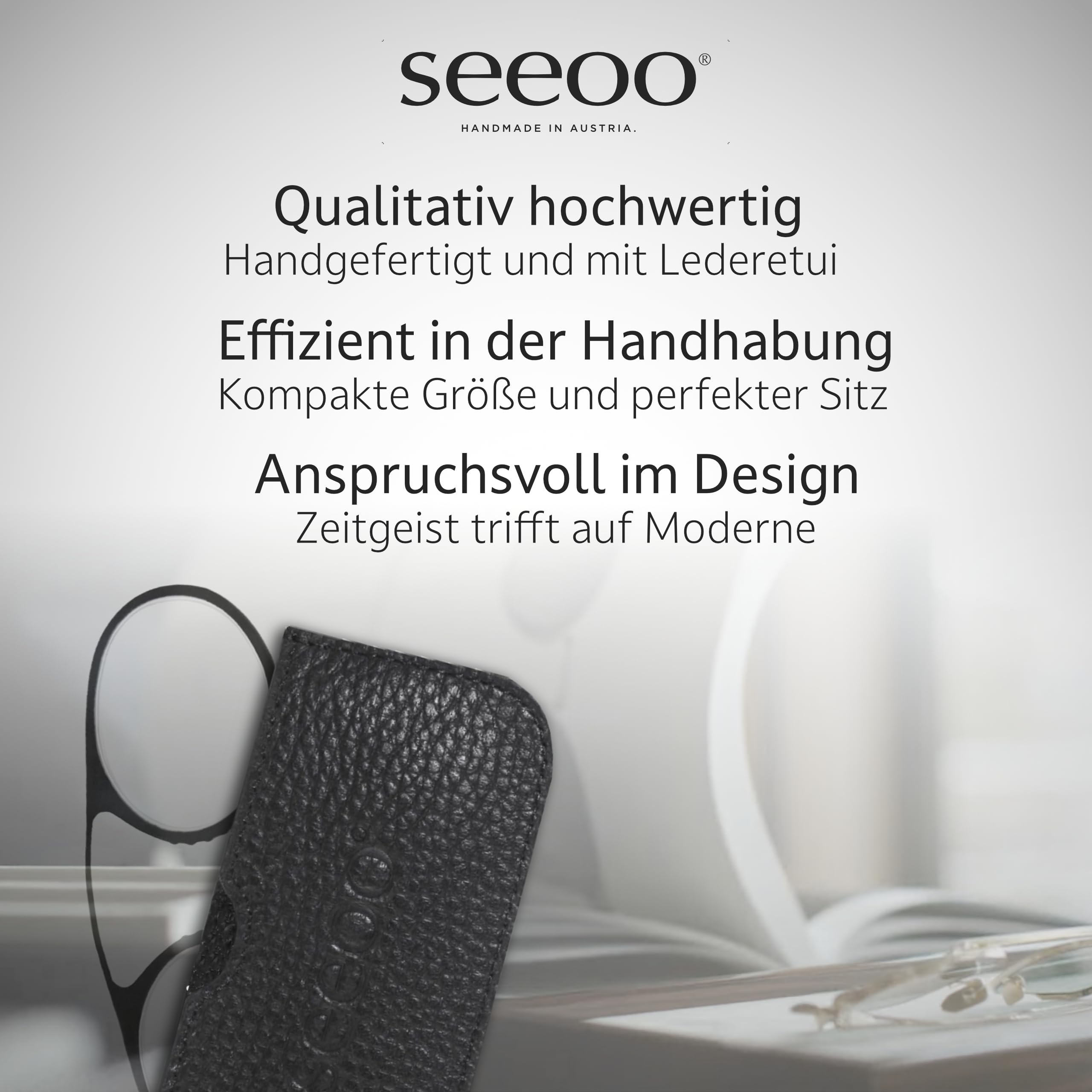seeoo One - Kompakte Bügellose Mini Lesebrille vom Optiker +1.50, +2.00, +2.50 – Ideal für Reisen & Unterwegs, Inklusive Etui – Leichte, Tragbare Sehhilfe, Perfekt für den Alltag