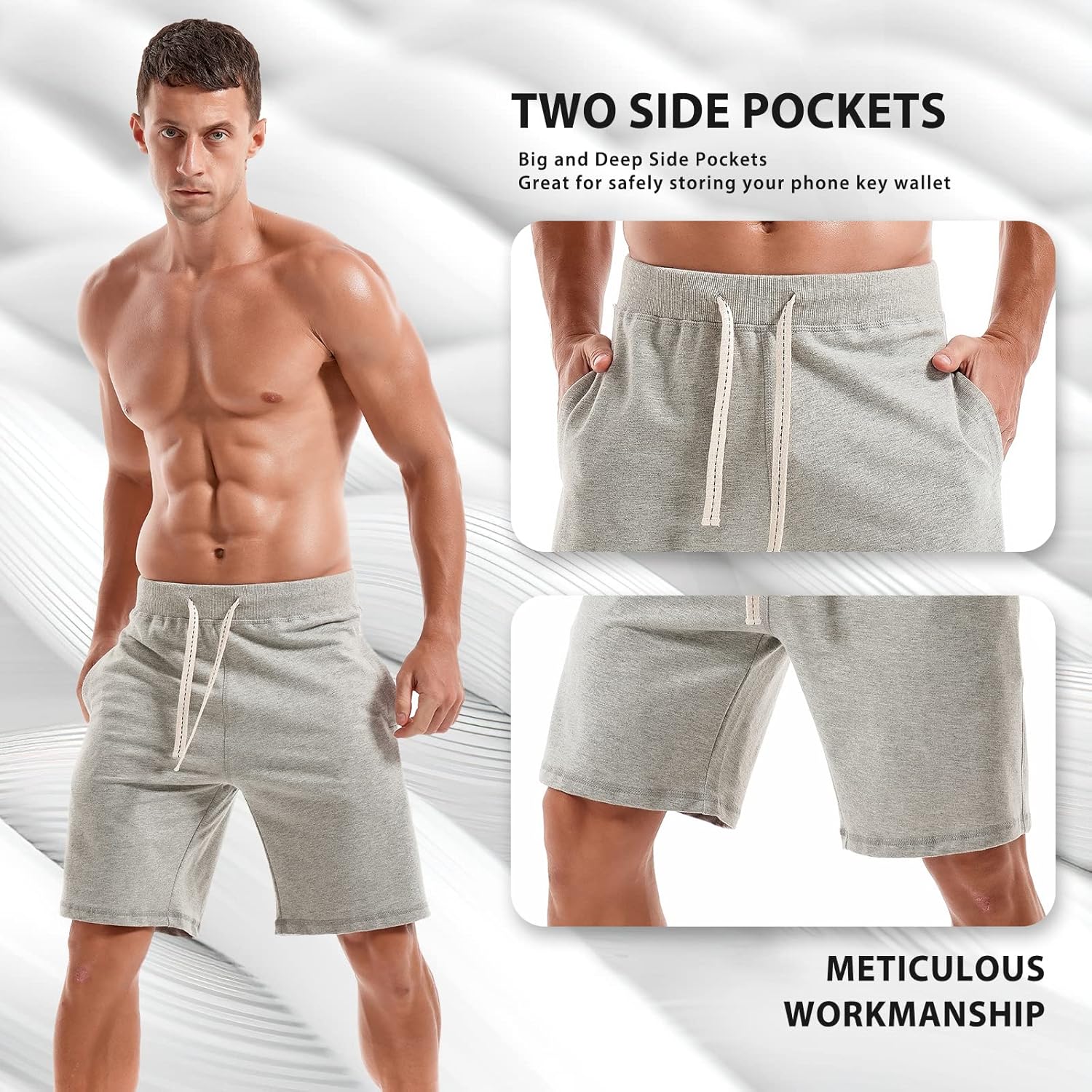 AMY COULEE Men's Casual Classic Shorts Athletic Cotton Sweat Shorts with Drawstring - Image 3