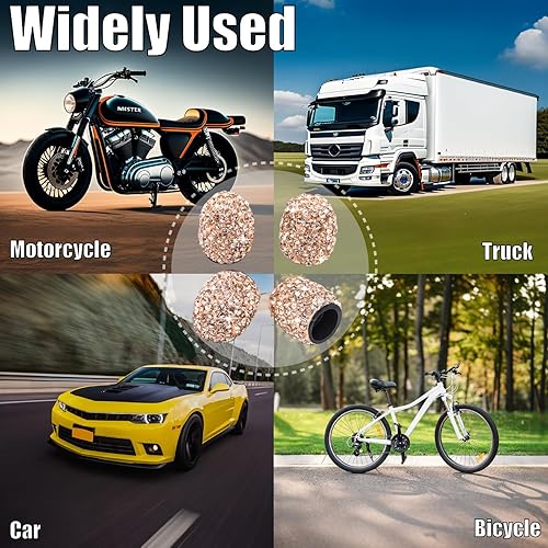 Miniatura 6 de MEAJOO 4 tapas de válvula de vástago de neumático con diamantes de cristal brillante, a prueba de polvo, tapas universales para válvulas de