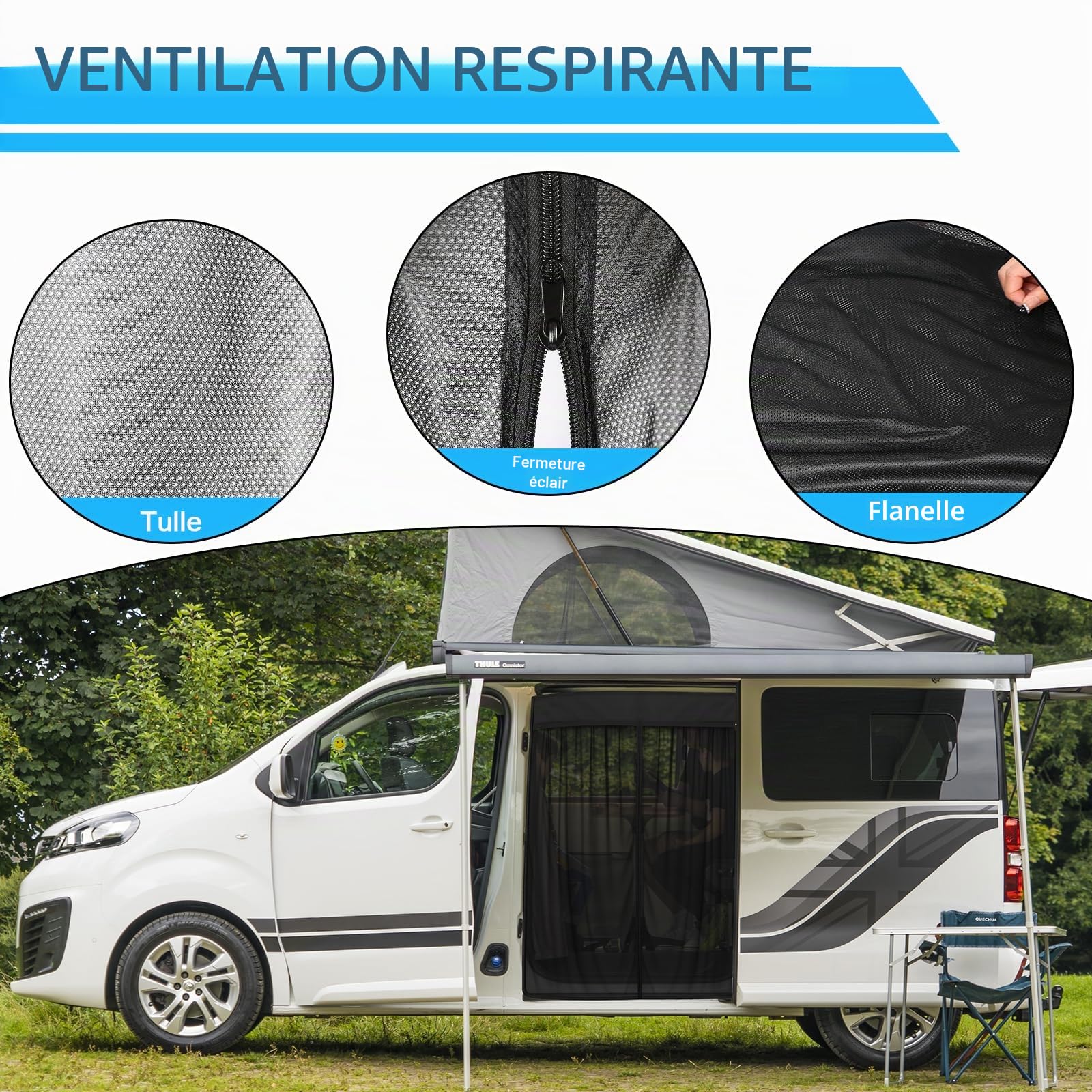 Moustiquaire de rechange pour Opel Vivaro 2019-2025, porte latérale de voiture, moustiquaire magnétique, à une couche, respirante, pour l'extérieur et le camping