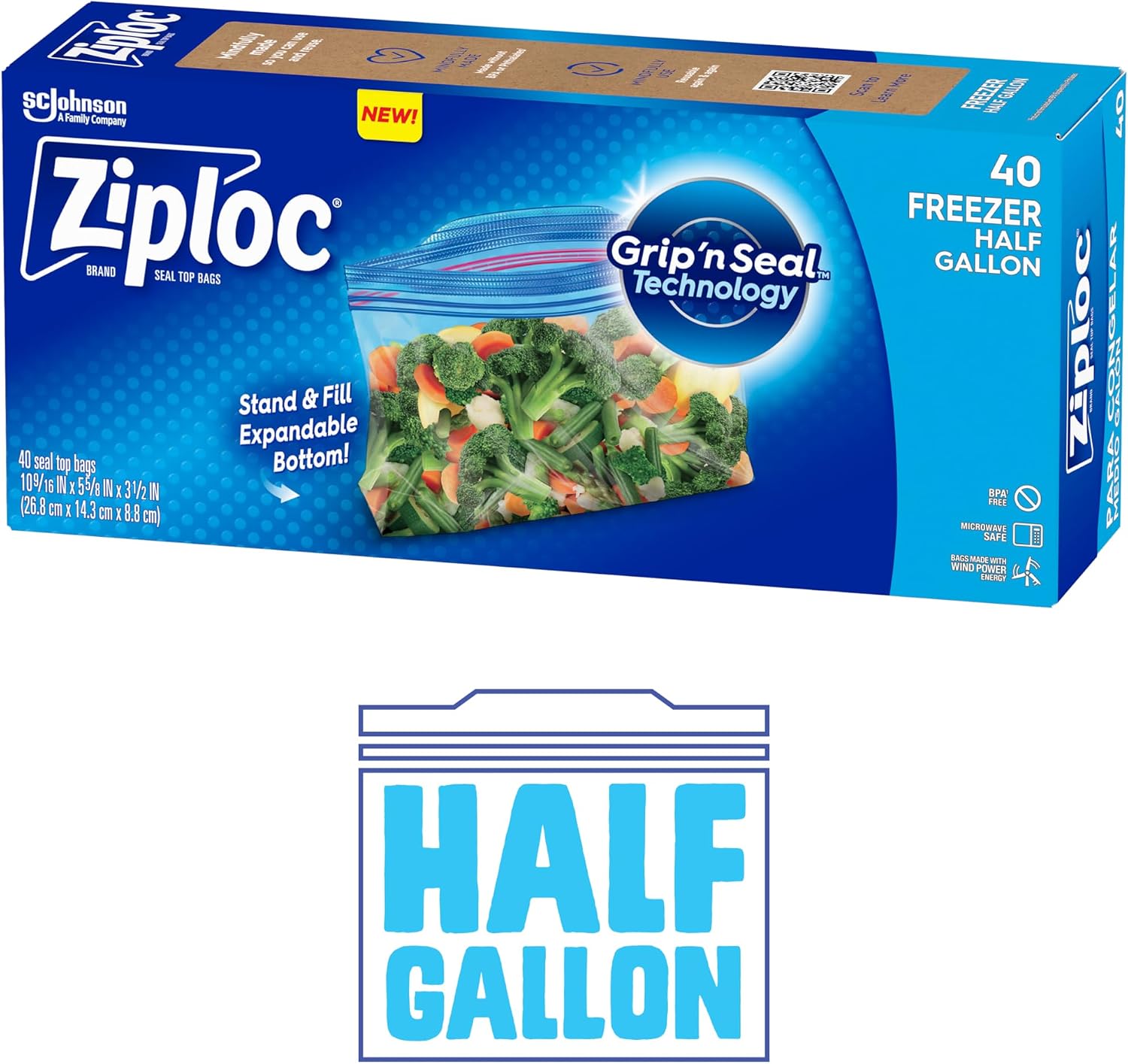 Ziploc Half Gallon Food Storage Freezer Bags, Bulk Freezer Bags for Meal Prep, Easy Open and Close, 360 Count