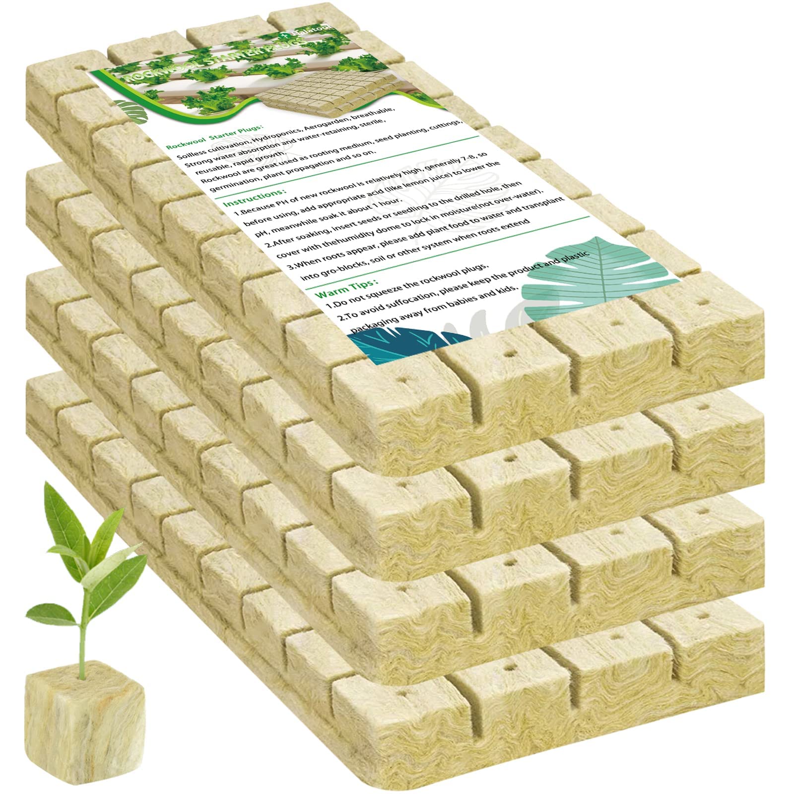 Halatool 1.2 inch Rockwool Cubes 4 Sheets Fluffy Porous Hydroponics Planting Cubes for Soilless Cultivation Seedlings Cuttings Clone Plants (144 Plugs Total)