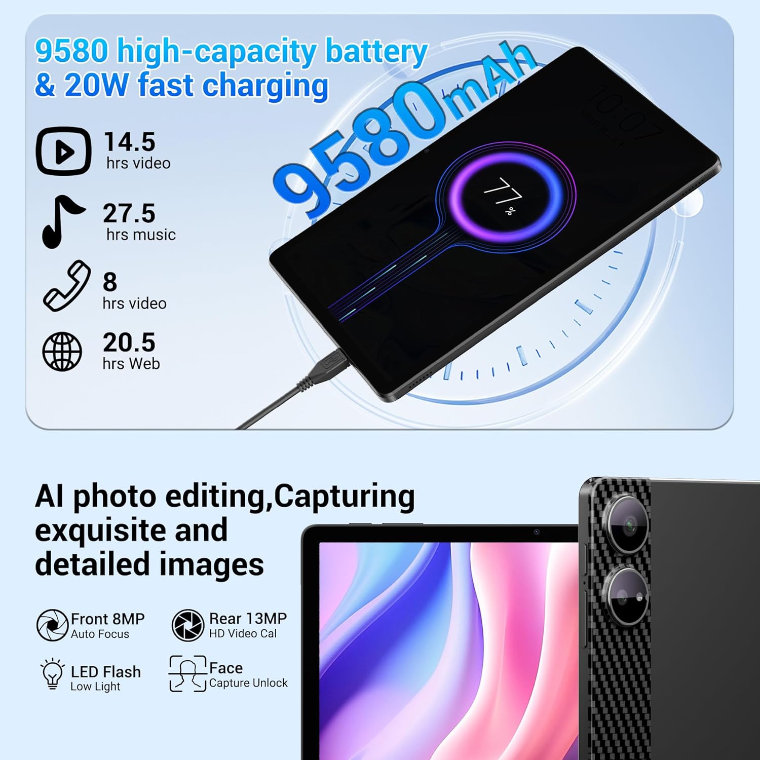 BEYNIVAN Android 15 Tablet battery and charging details