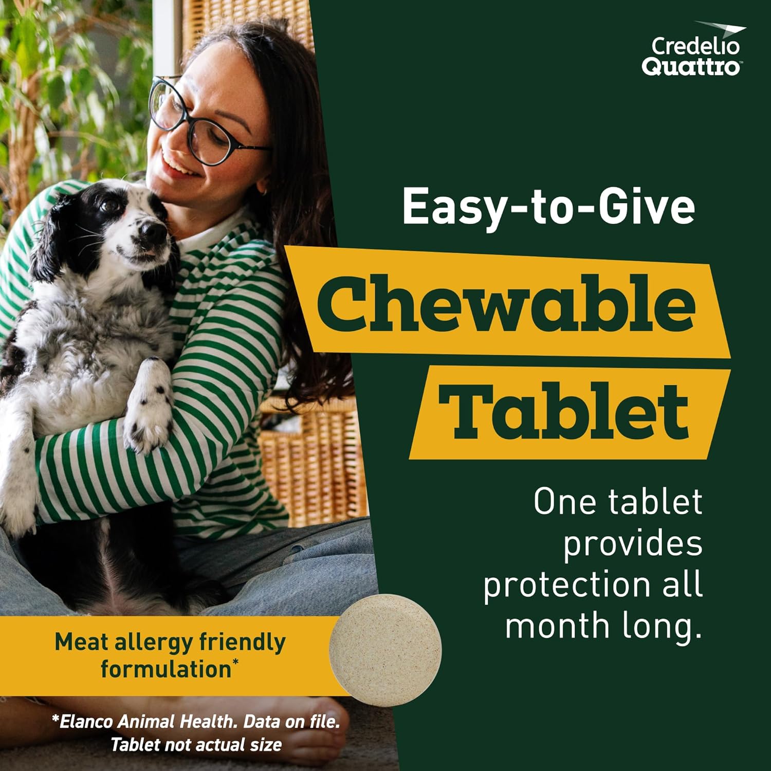 Credelio Quattro Dog Flea & Tick Treatment + Heartworm & Parasite Protection, 12.1-25 lbs (1 Chewable Tablet)